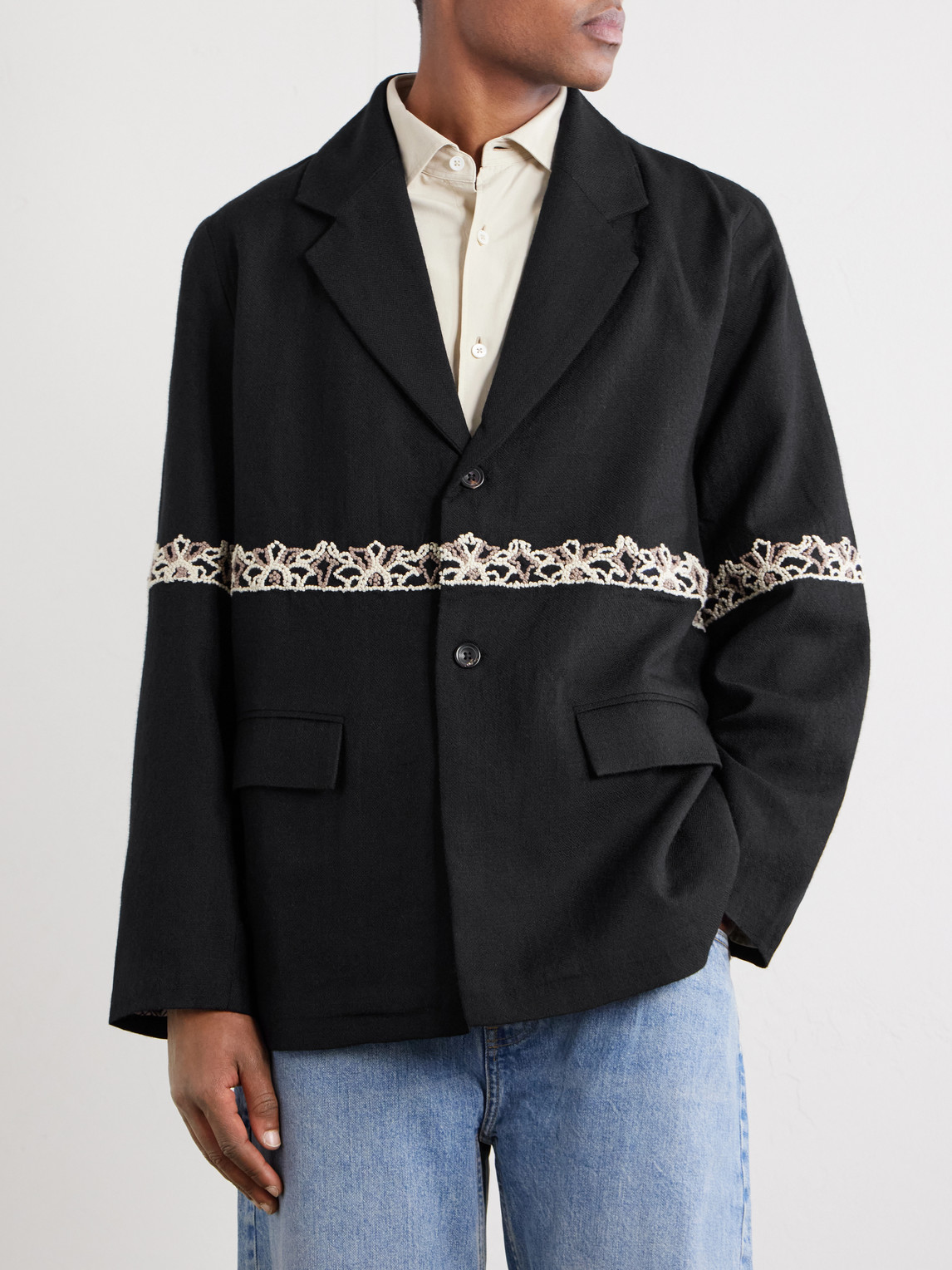  Kartik Research - Embroidered Wool Blazer - Men - Black - M 
