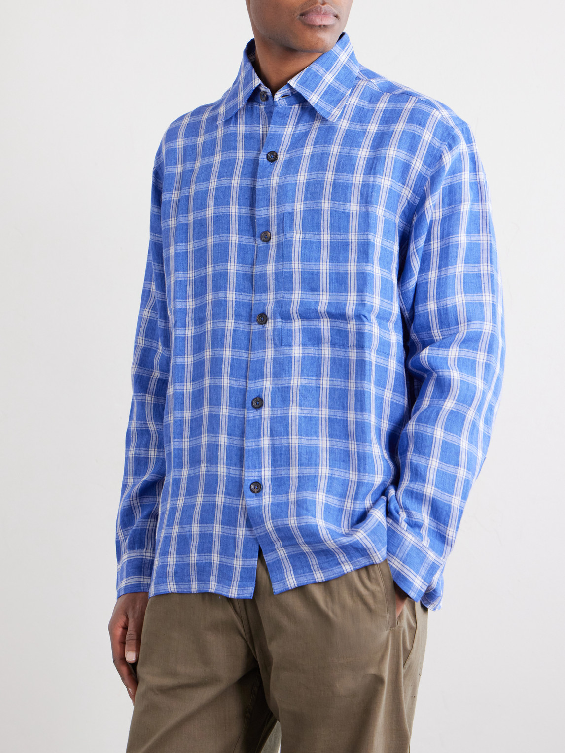  Kartik Research - Pataudi Checked Linen Shirt - Men - Blue - M 