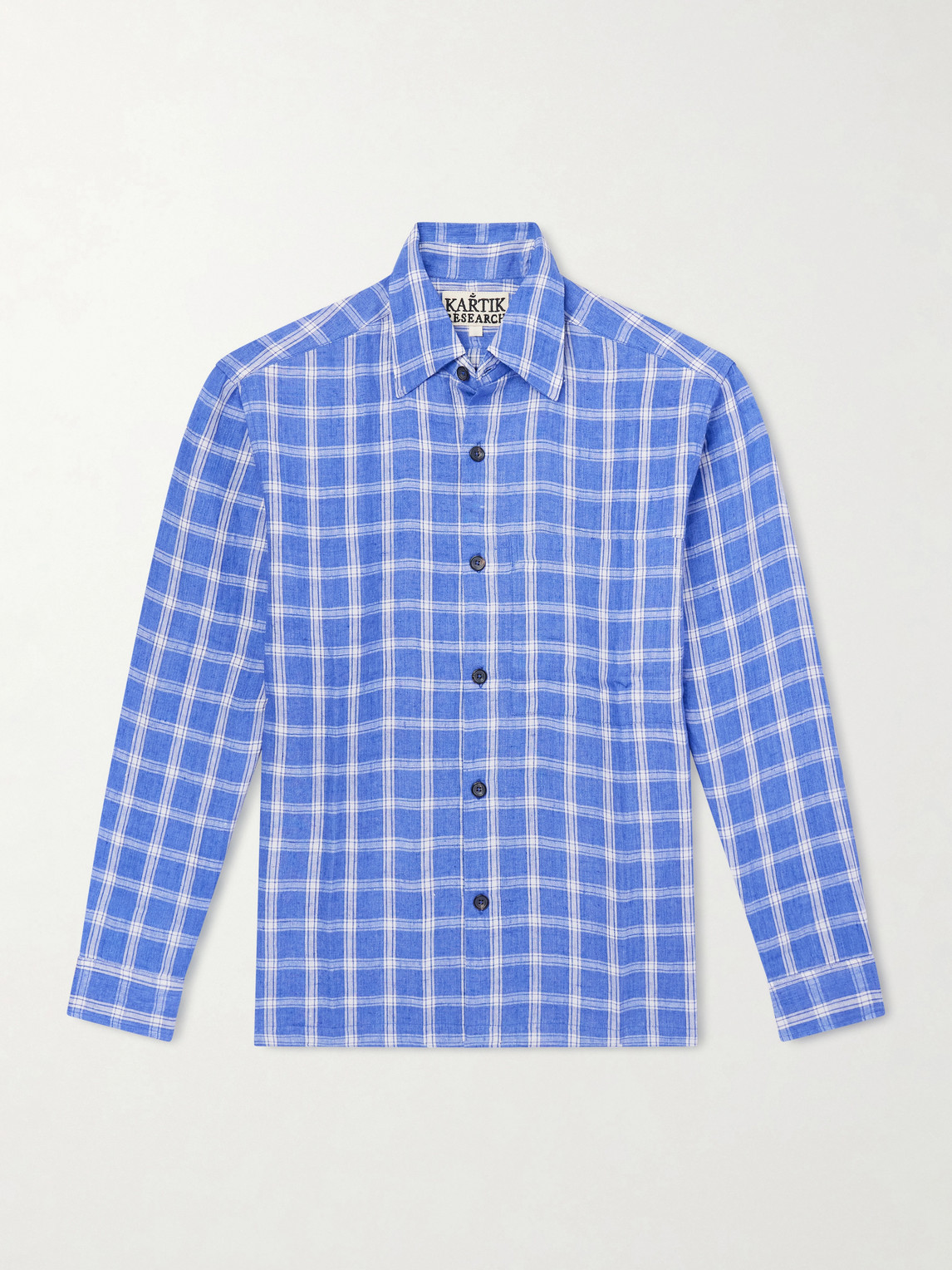 Kartik Research Pataudi Checked Linen Shirt In Blue