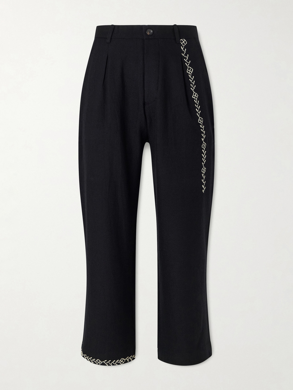 Kartik Research Straight-Leg Pleated Embroidered Wool Trousers UK/US 30