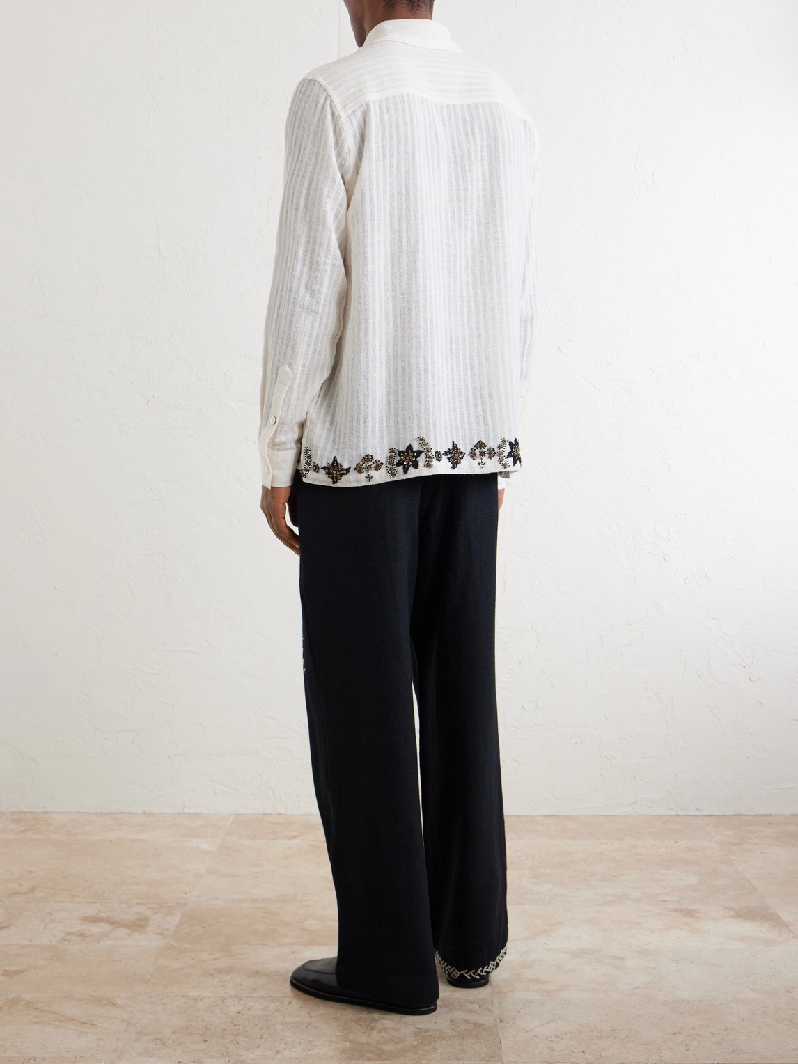 Camp-Collar Embroidered Cotton Shirt