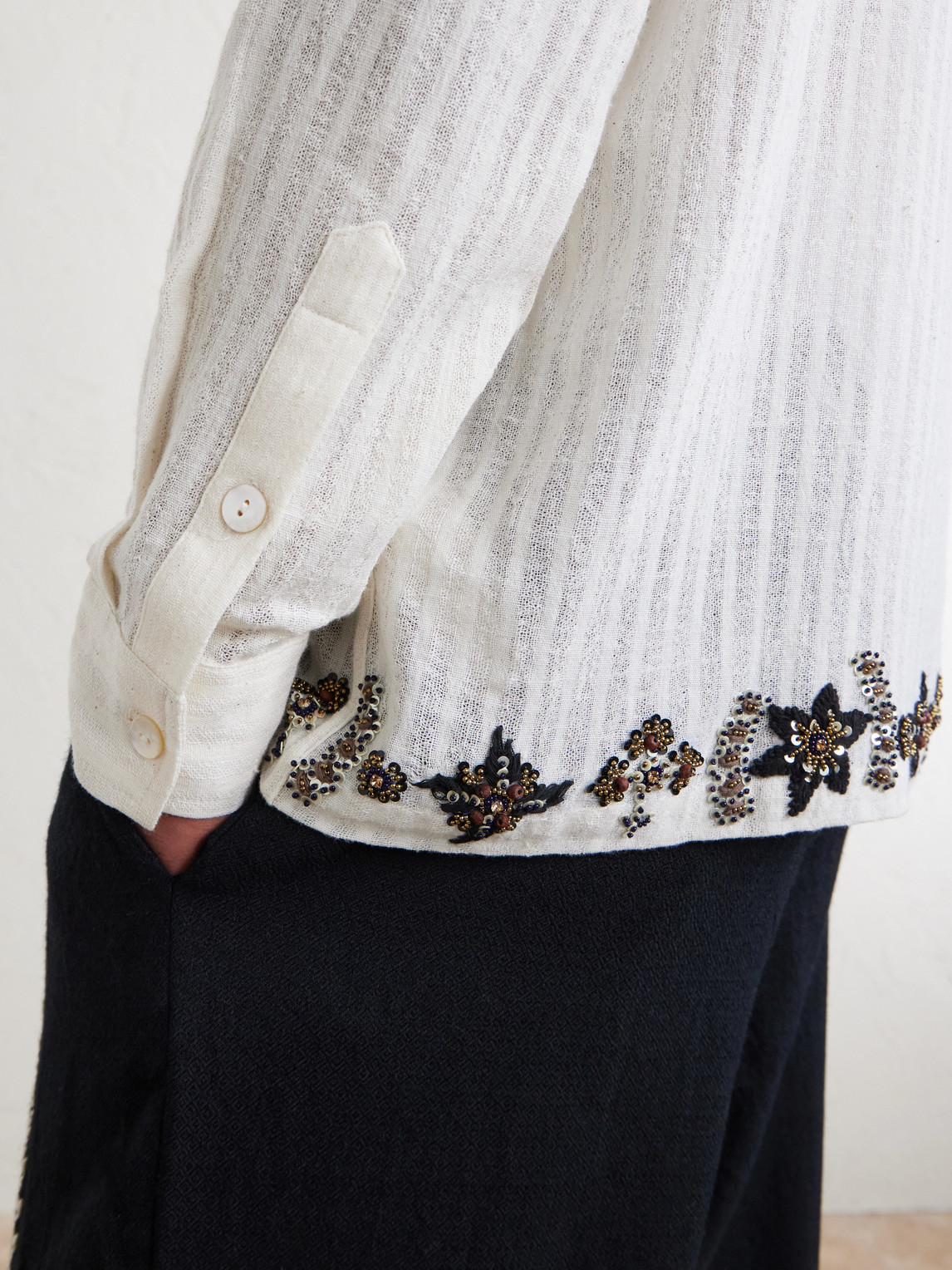 Camp-Collar Embroidered Cotton Shirt