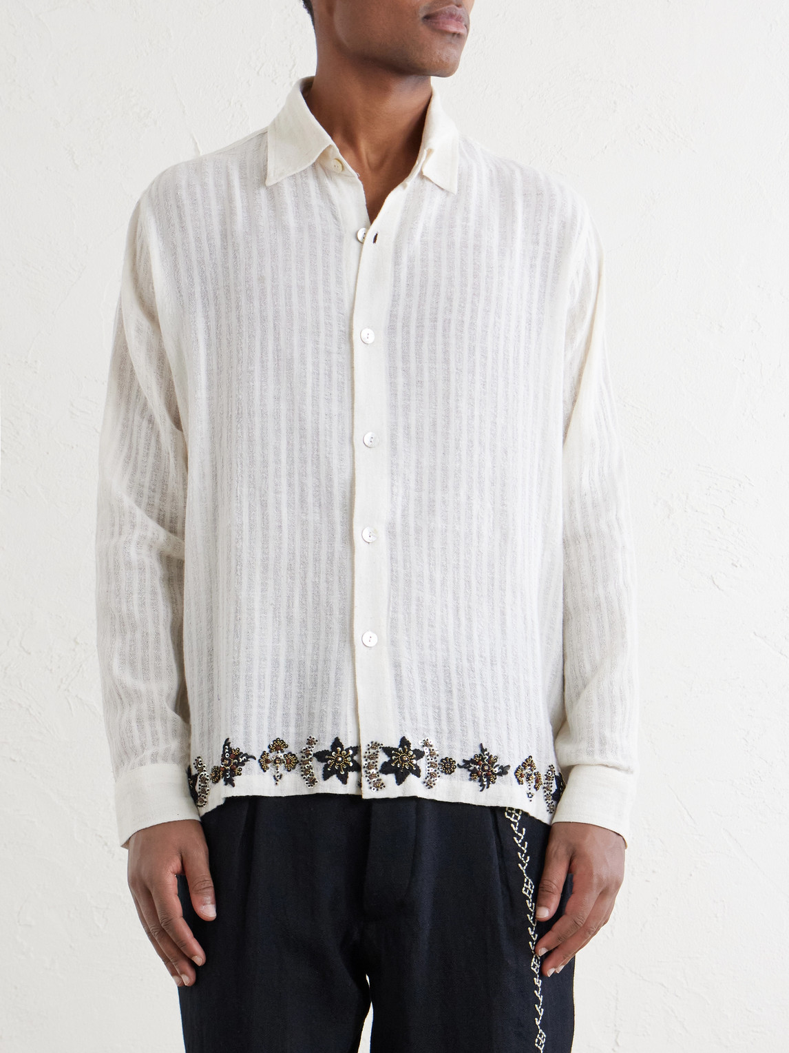 Camp-Collar Embroidered Cotton Shirt