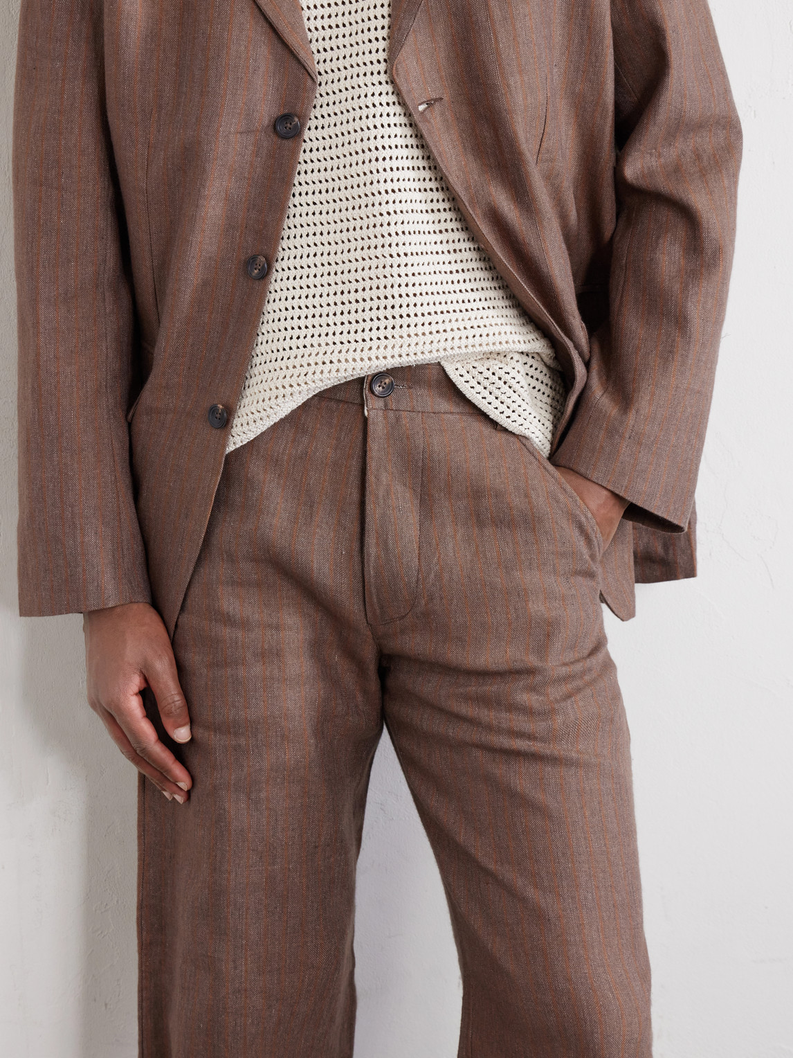 Straight-Leg Striped Linen Trousers