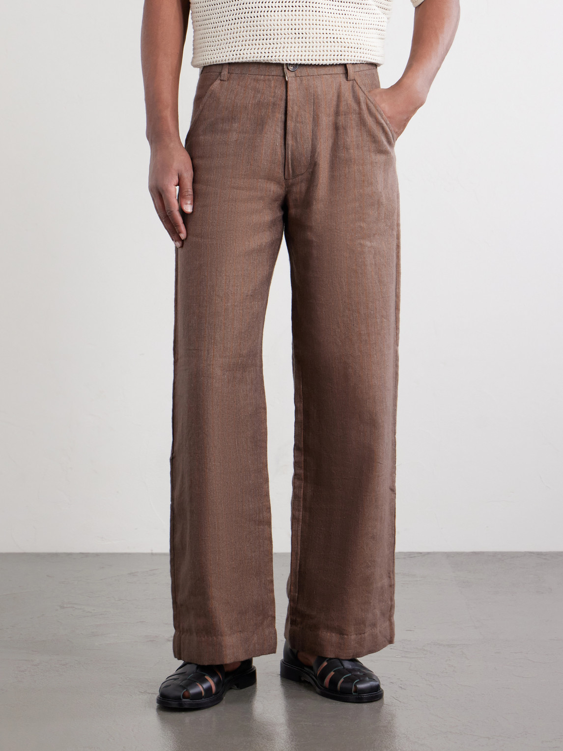 Straight-Leg Striped Linen Trousers