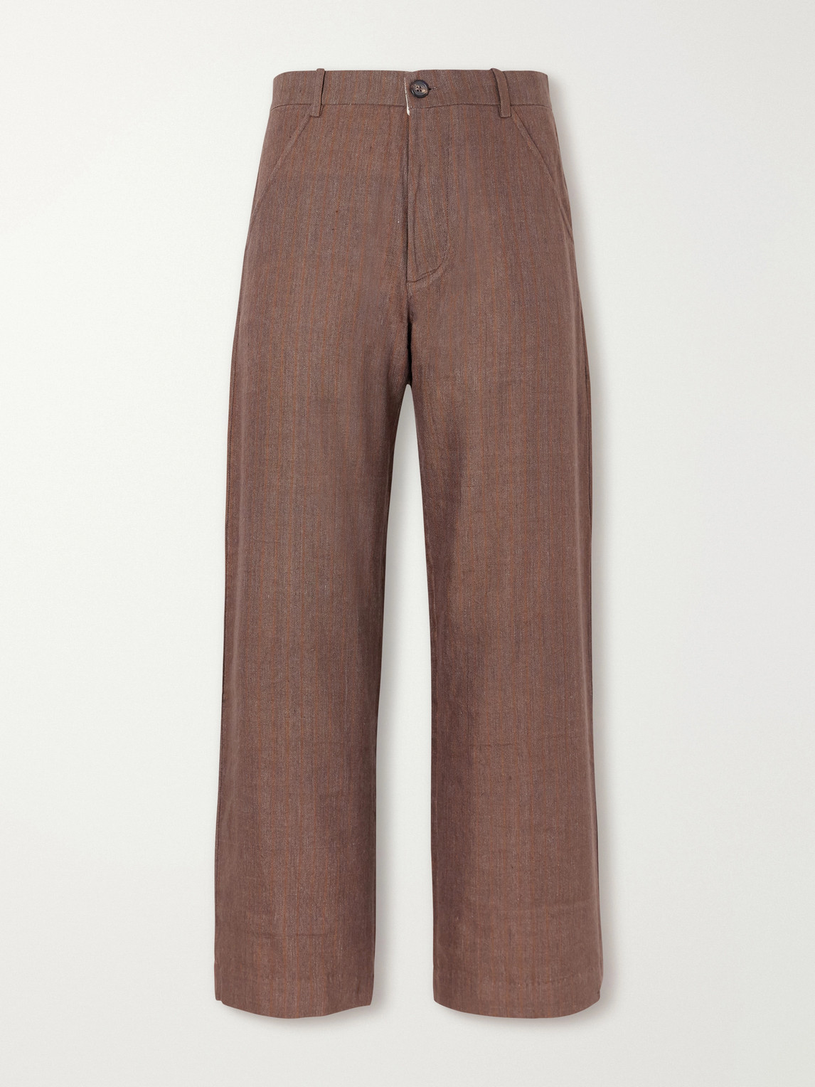 Kartik Research Straight-leg Striped Linen Trousers In Brown