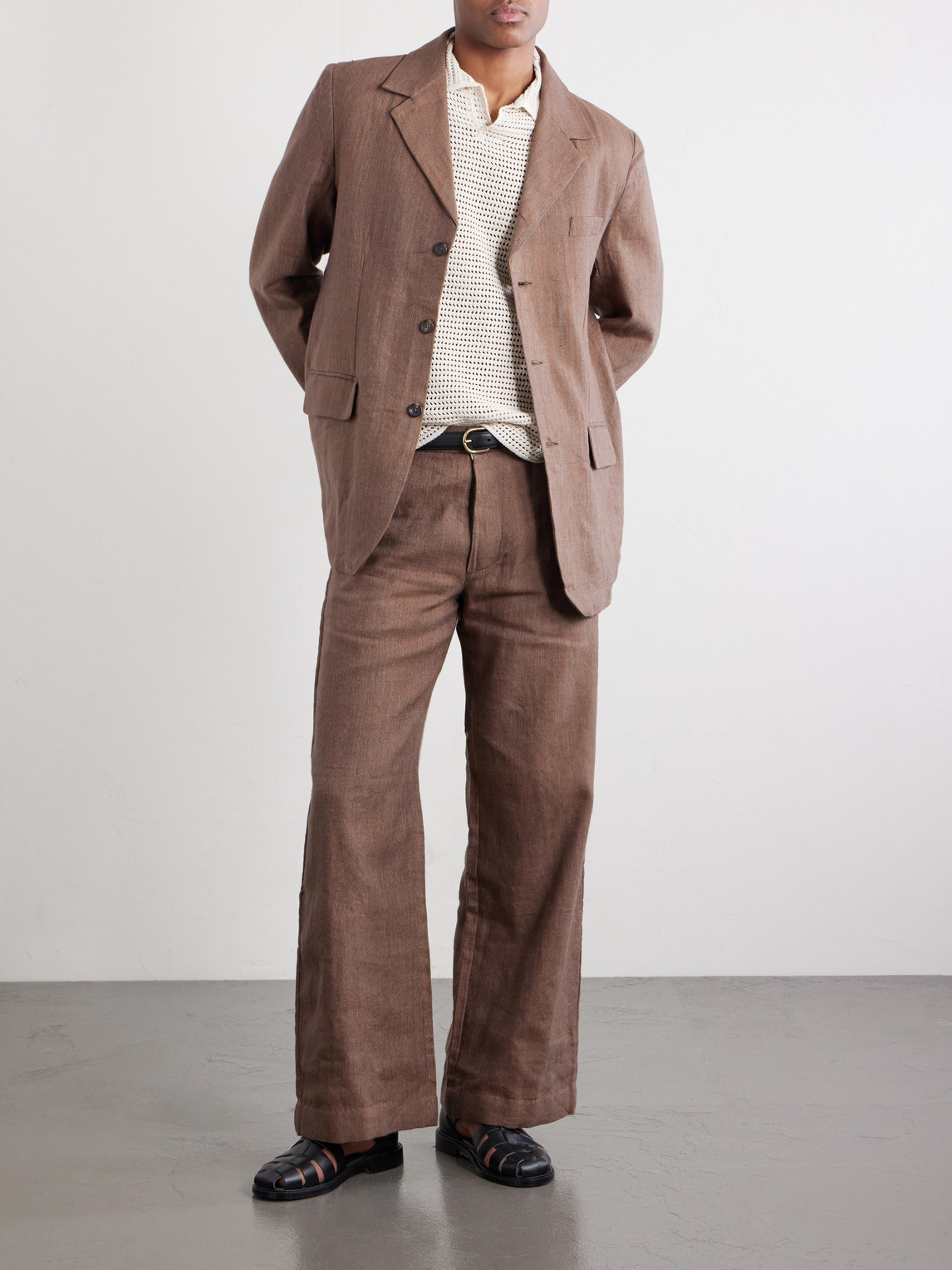 Straight-Leg Striped Linen Trousers