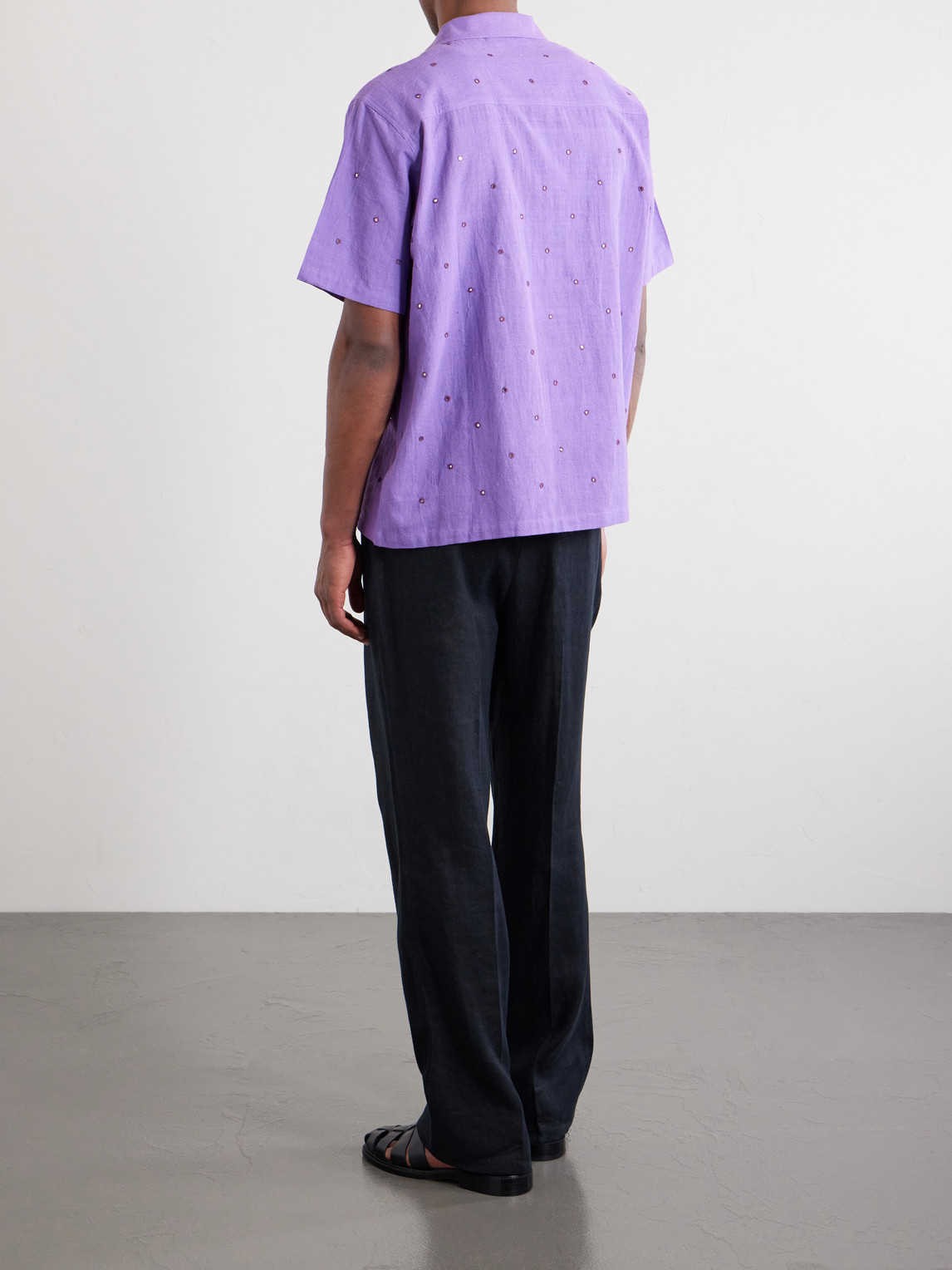 Camp-Collar Embellished Cotton Shirt