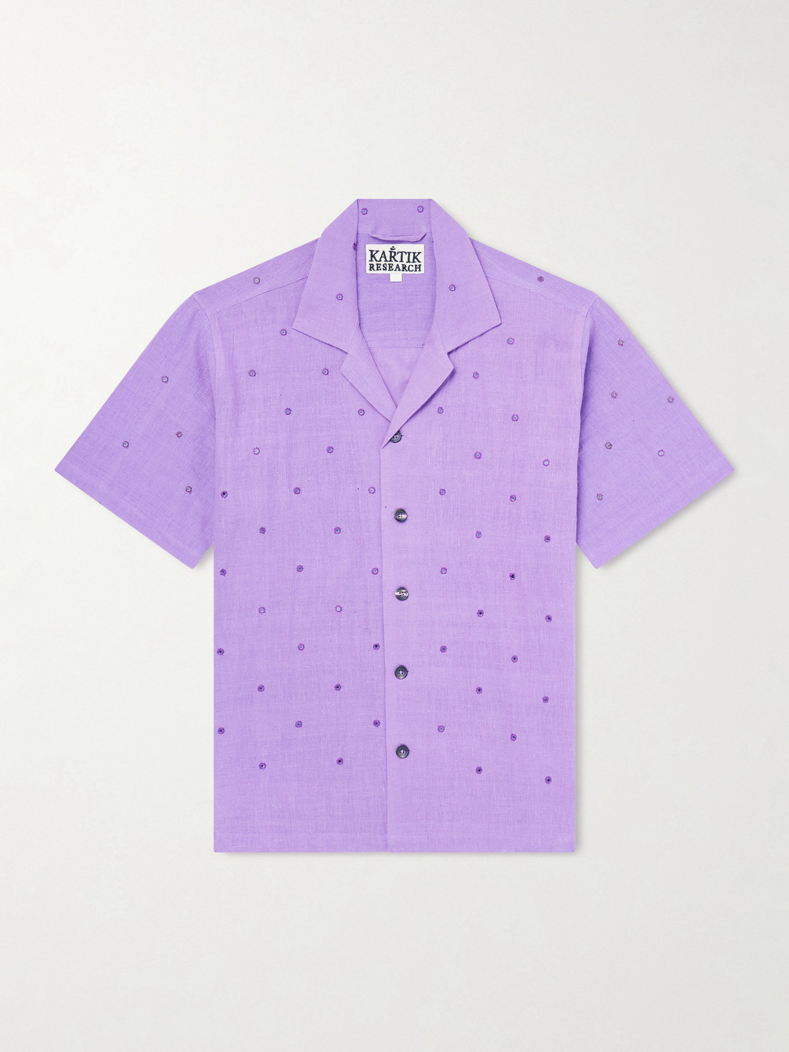 Kartik Research Camp-collar Embellished Cotton Shirt In Purple