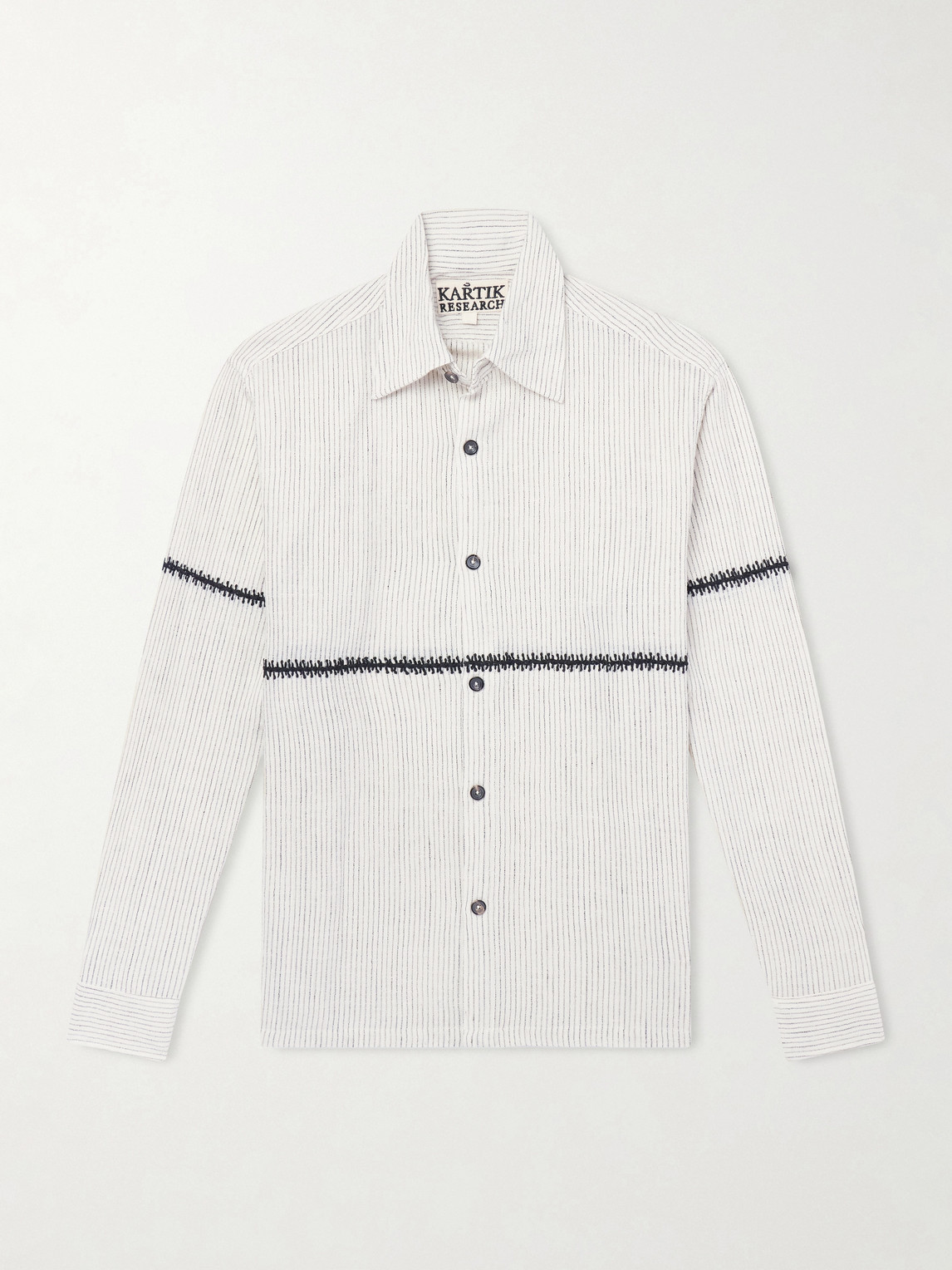 Kartik Research Rabari Embroidered Pinstriped Shirt In White