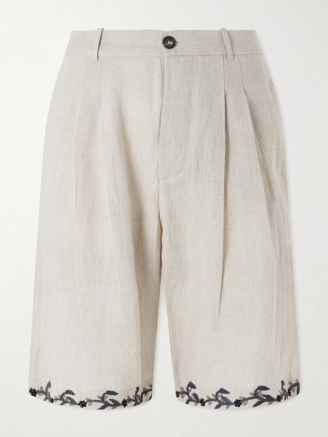 Kartik Research Straight-Leg Pleated Embroidered Linen Shorts UK/US 31