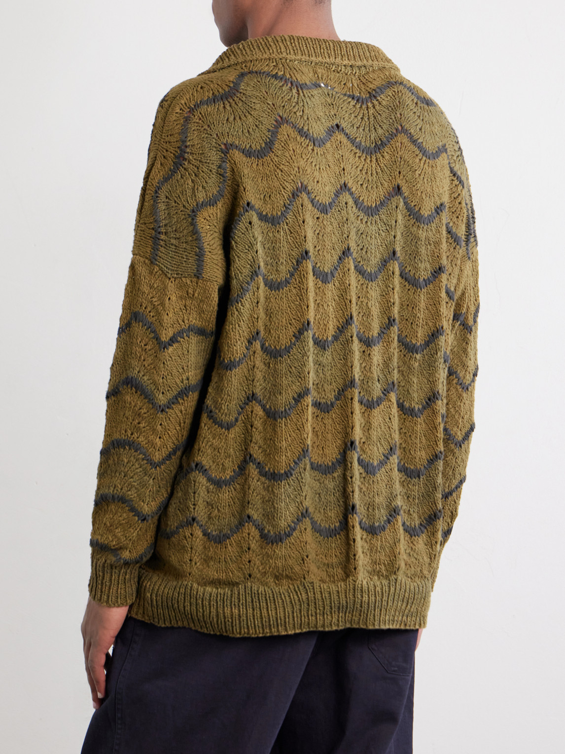 Kartik Research - Striped Knitted Cotton Polo Sweater - Men - Green - S 