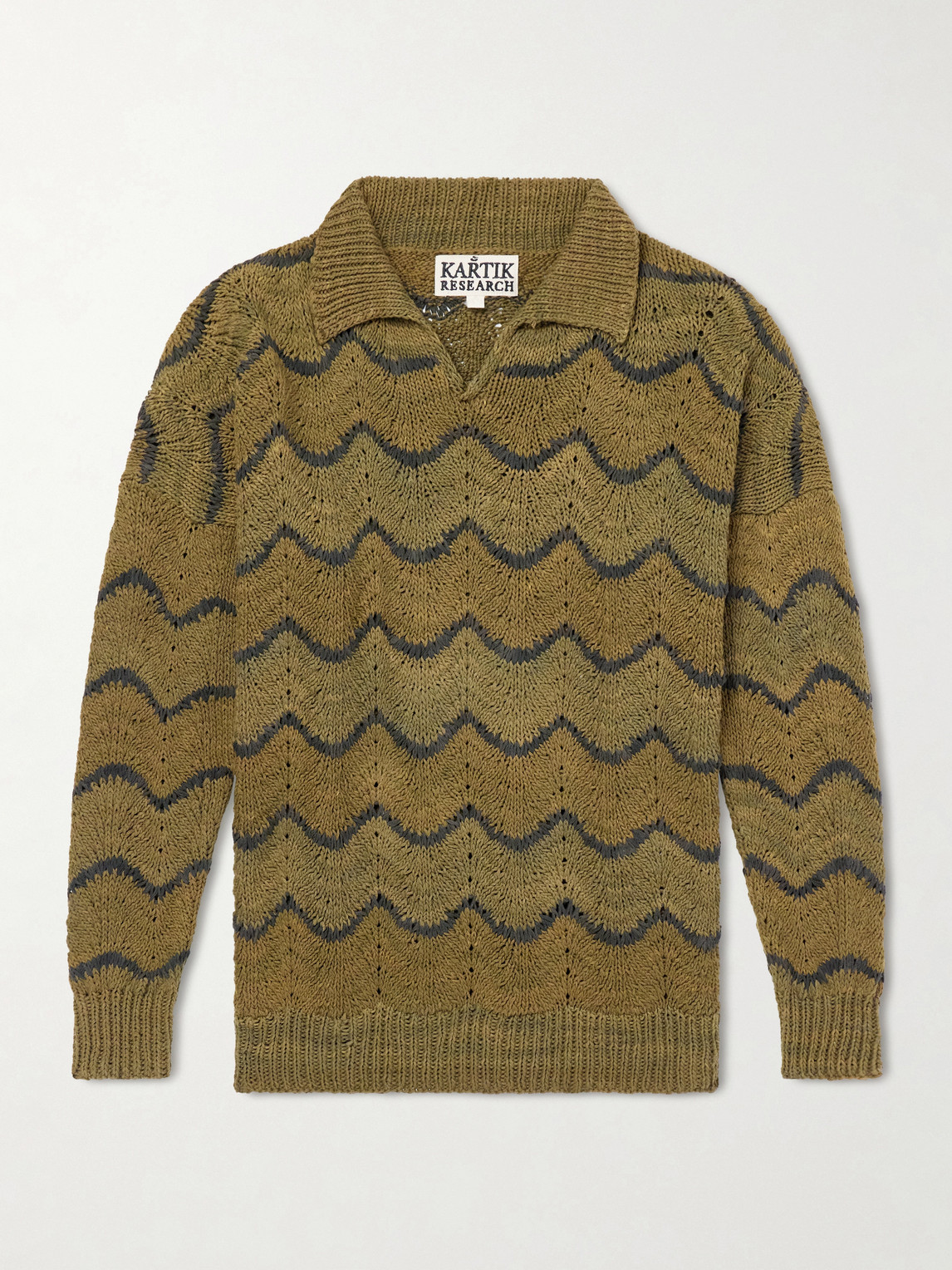 Kartik Research Striped Knitted Cotton Polo Sweater In Green