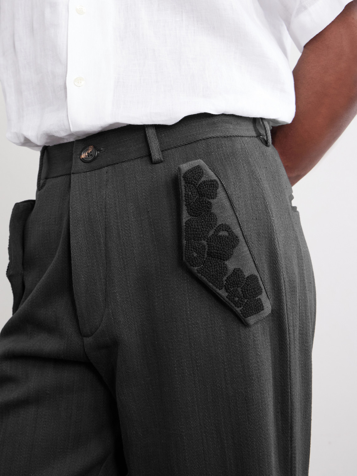 Straight-Leg Embroidered Cotton-Twill Trousers