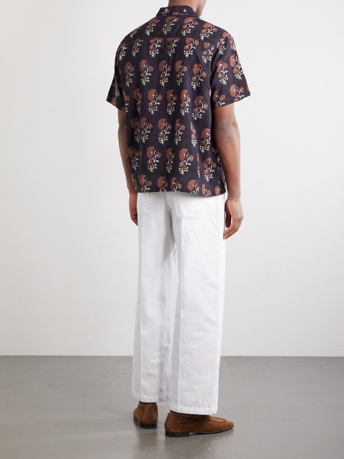Camp-Collar Floral-Print Silk Shirt