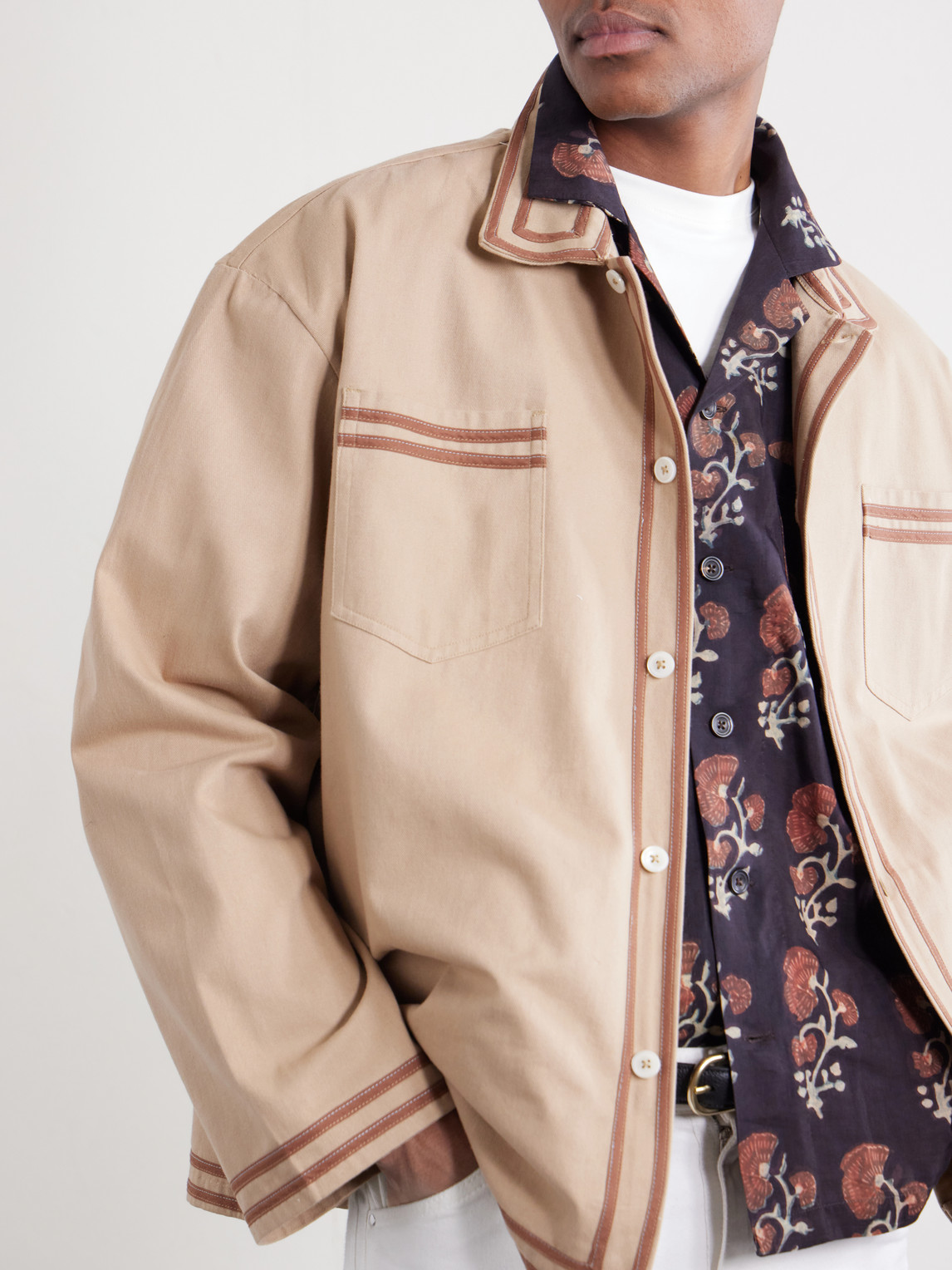 Camp-Collar Floral-Print Silk Shirt
