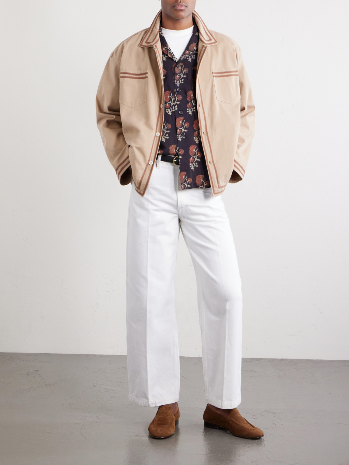 Camp-Collar Floral-Print Silk Shirt