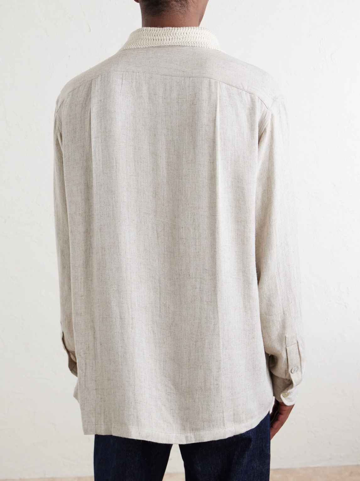 Crochet-Knit Trimmed Ramie And Cotton-Blend Shirt