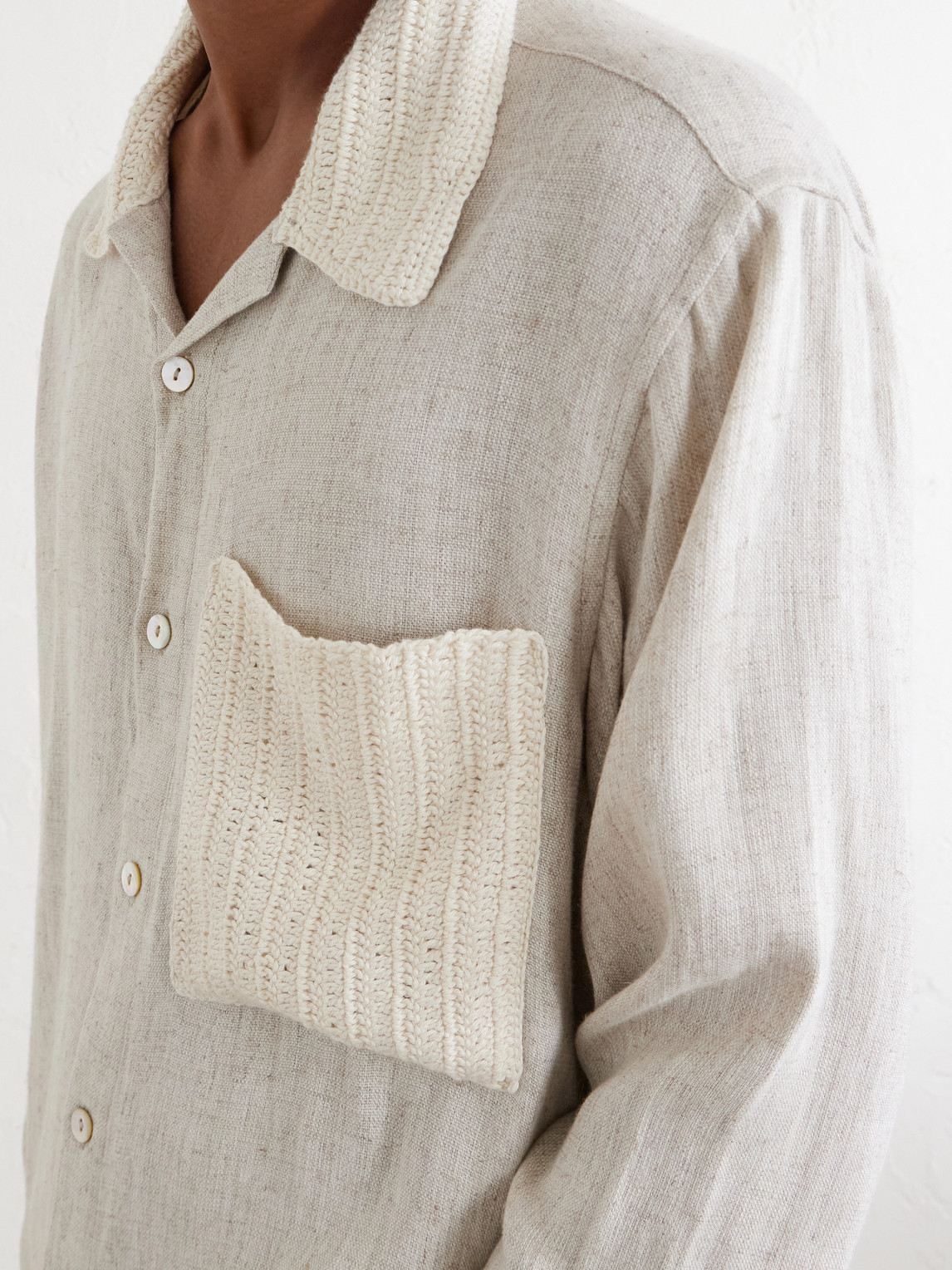 Crochet-Knit Trimmed Ramie And Cotton-Blend Shirt