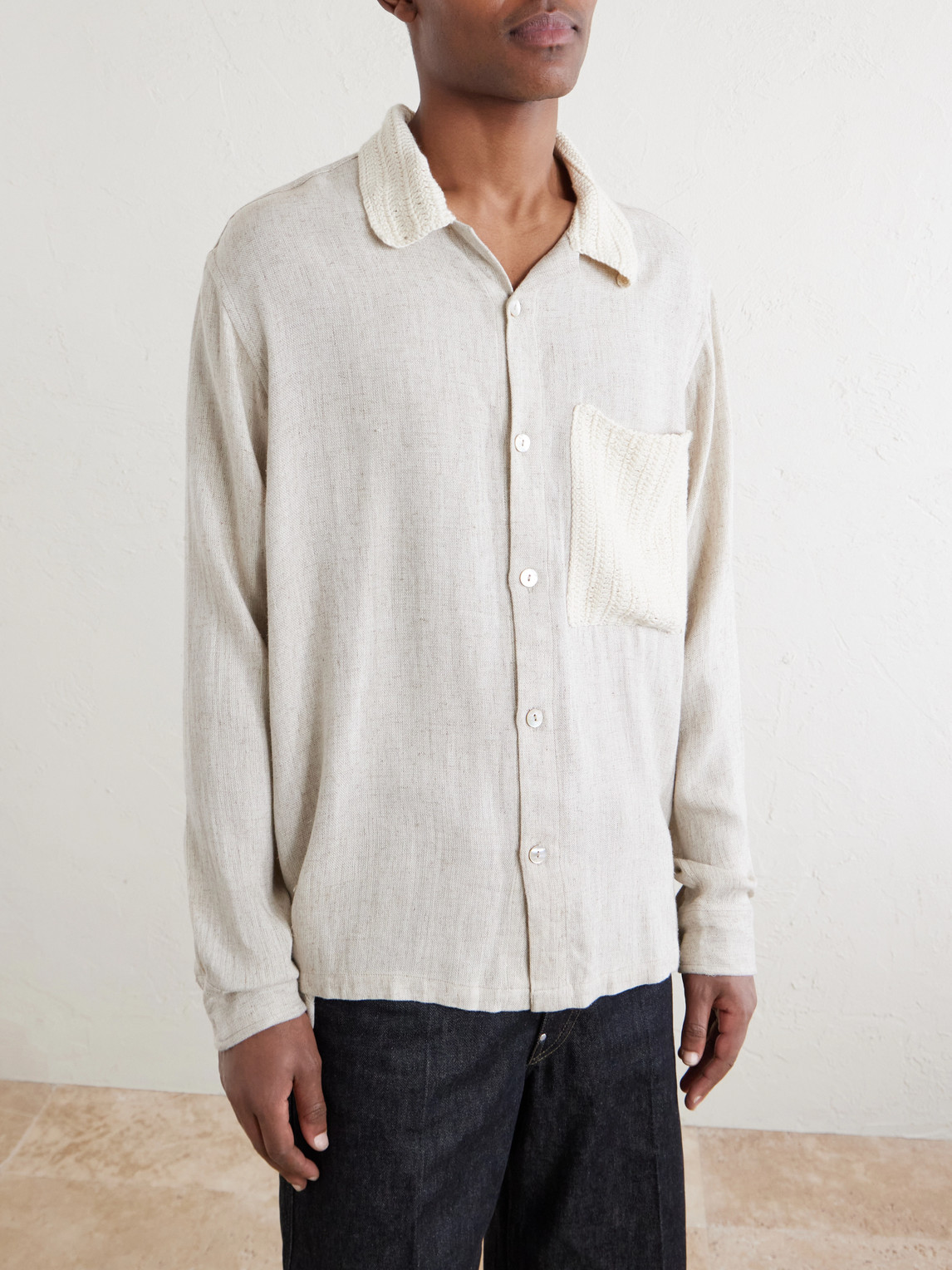Crochet-Knit Trimmed Ramie And Cotton-Blend Shirt
