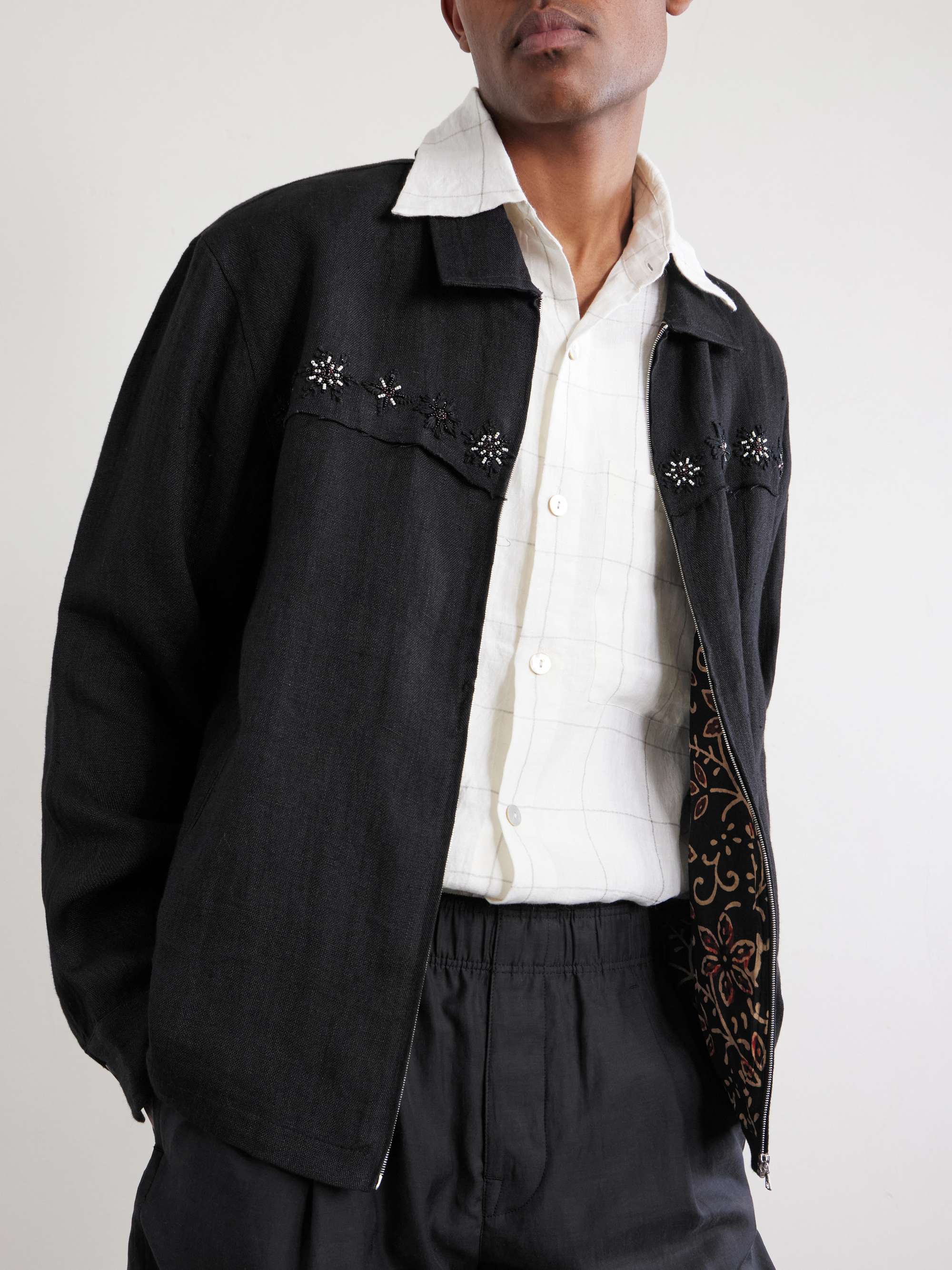 KARTIK RESEARCH Embroidered Linen Jacket for Men | MR PORTER
