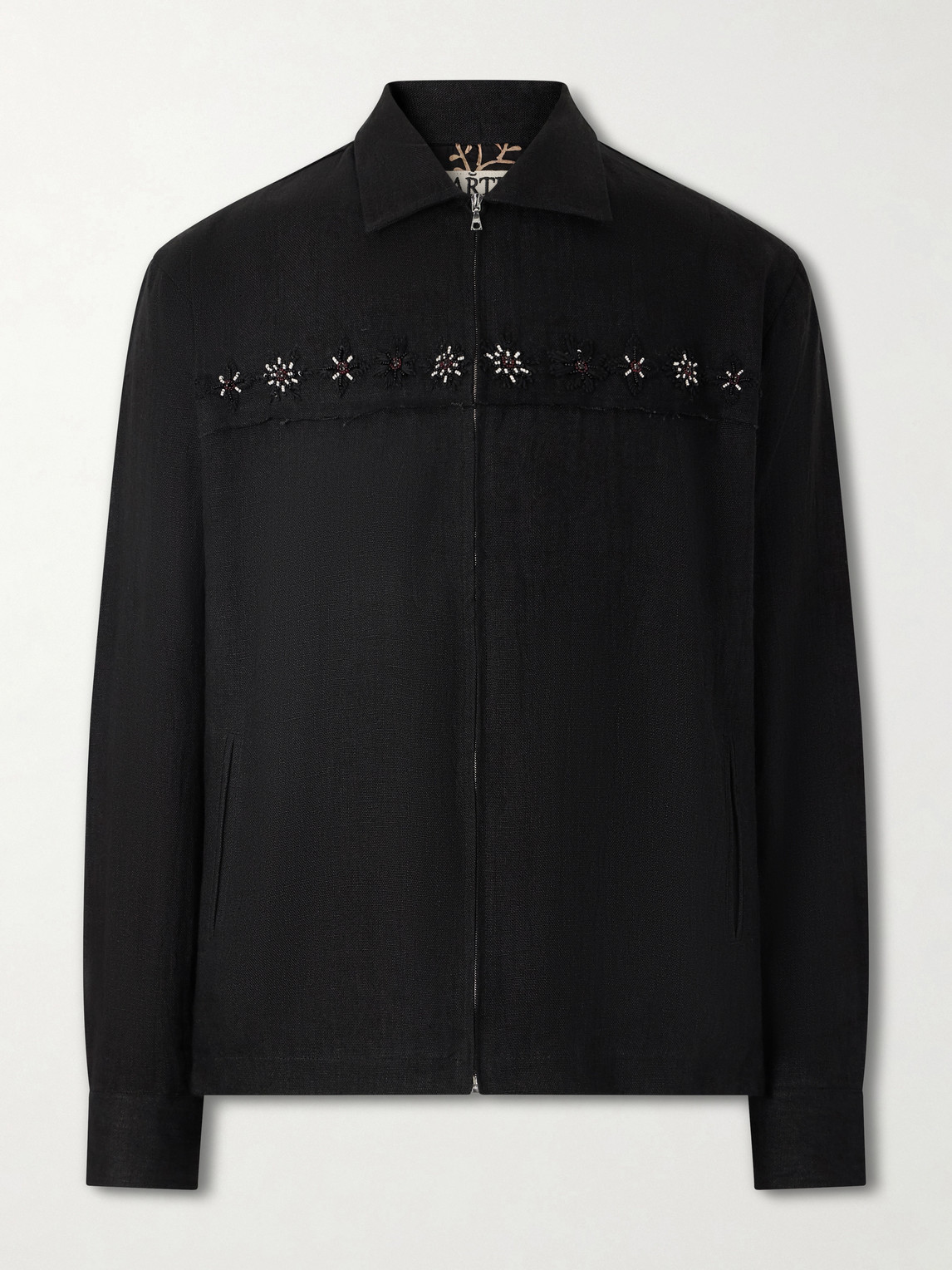 Kartik Research Embroidered Linen Jacket In Black