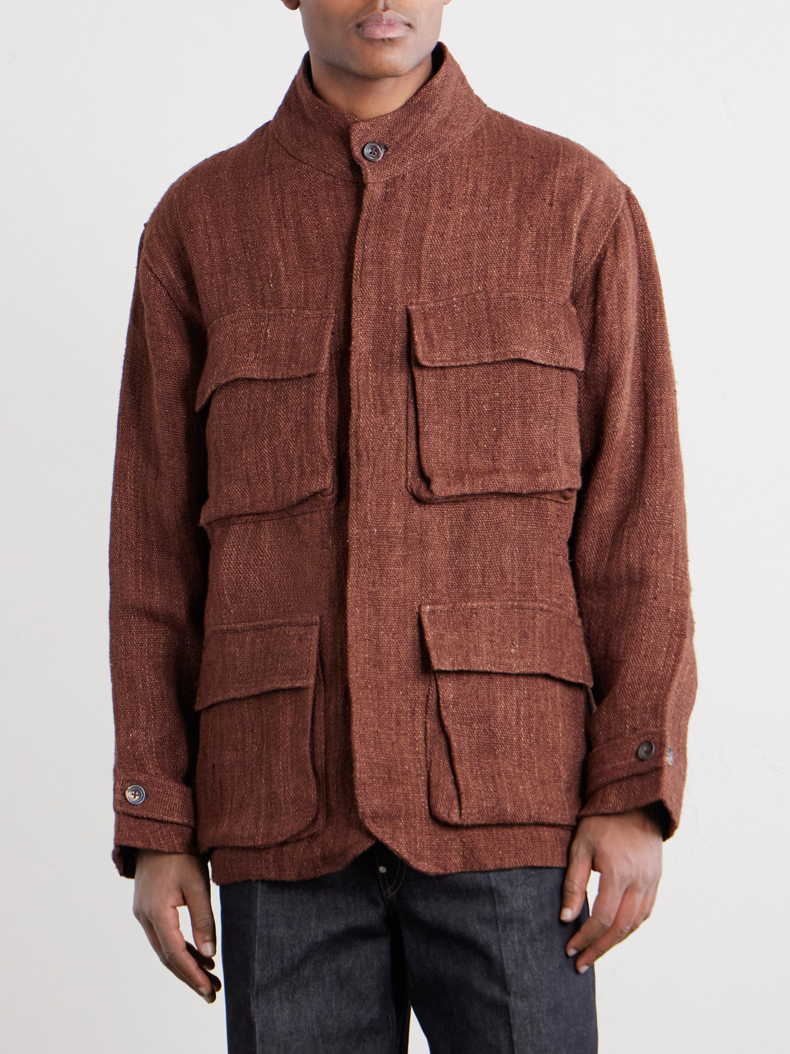 Kartik Research - Ranthambore Embellished Linen Jacket - Men - Brown - S 