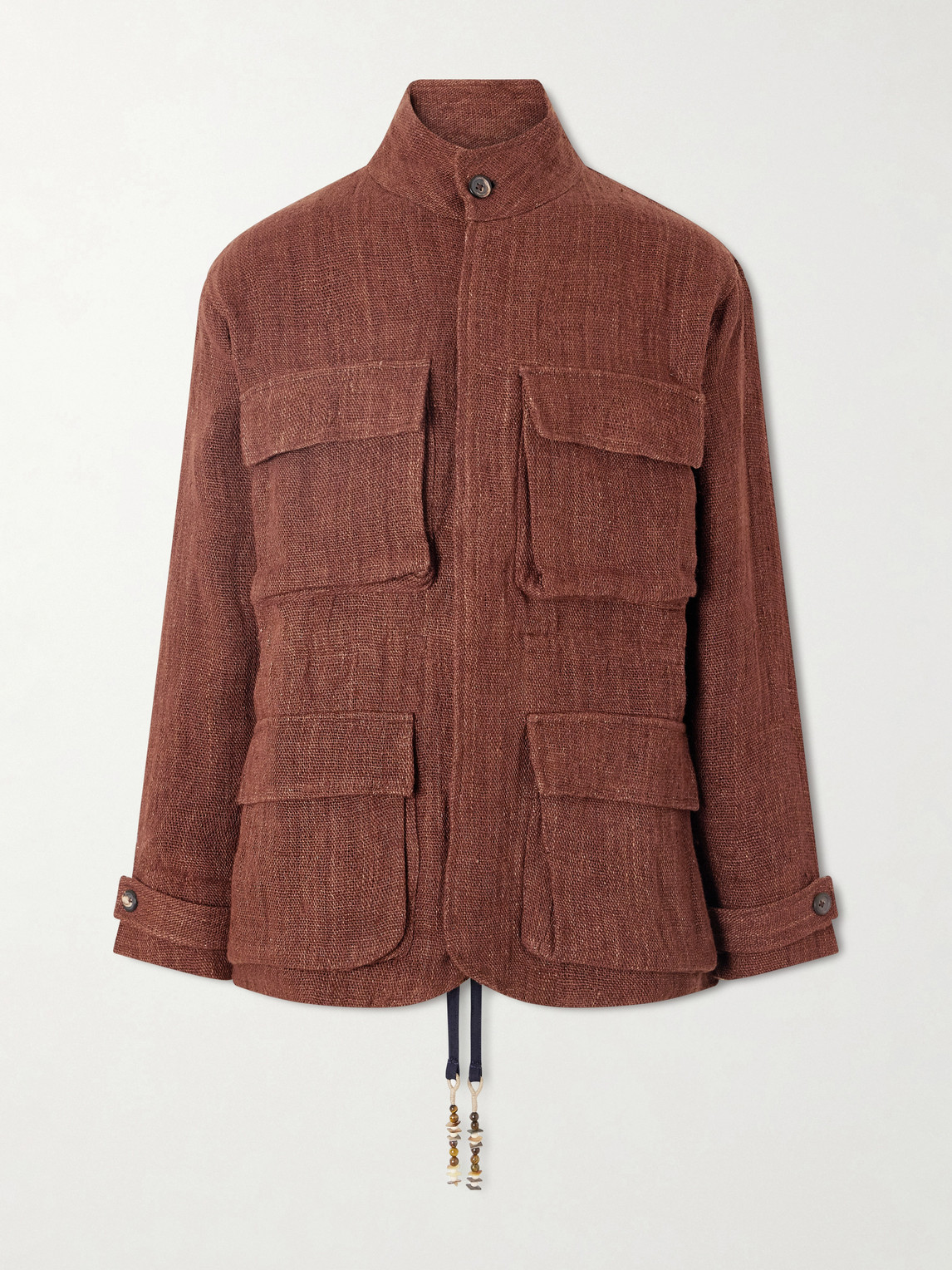 Kartik Research Ranthambore Embellished Linen Jacket In Brown