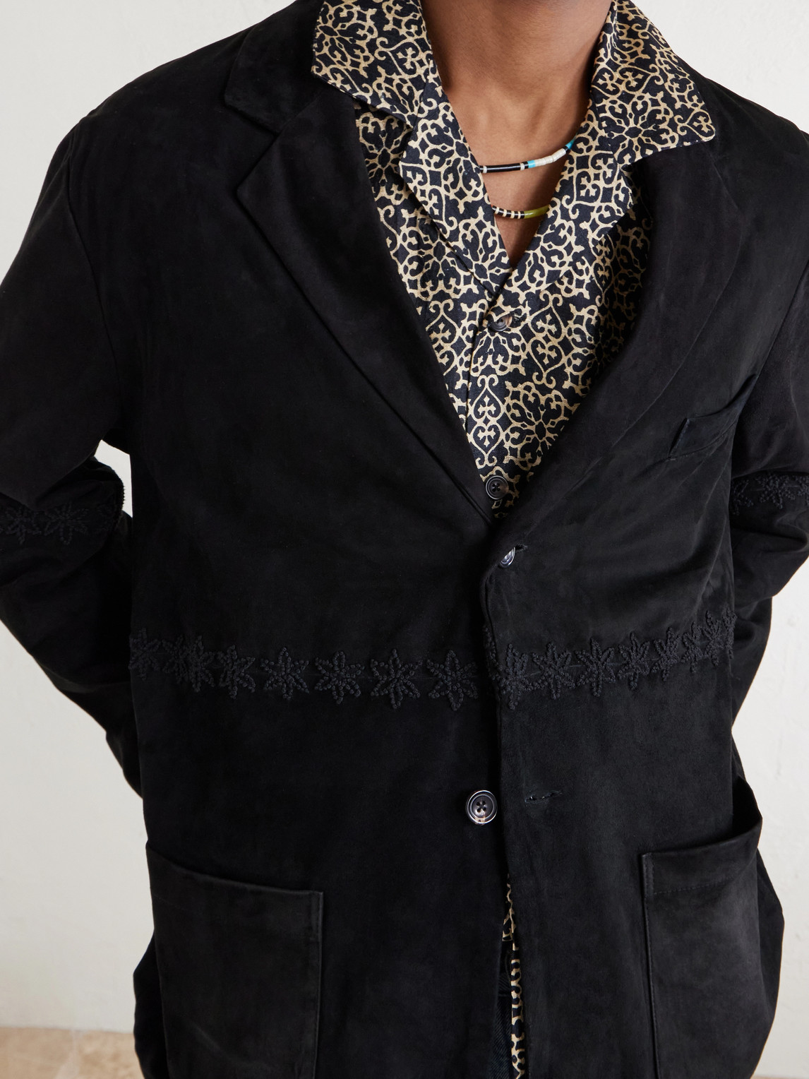 Embroidered Suede Blazer