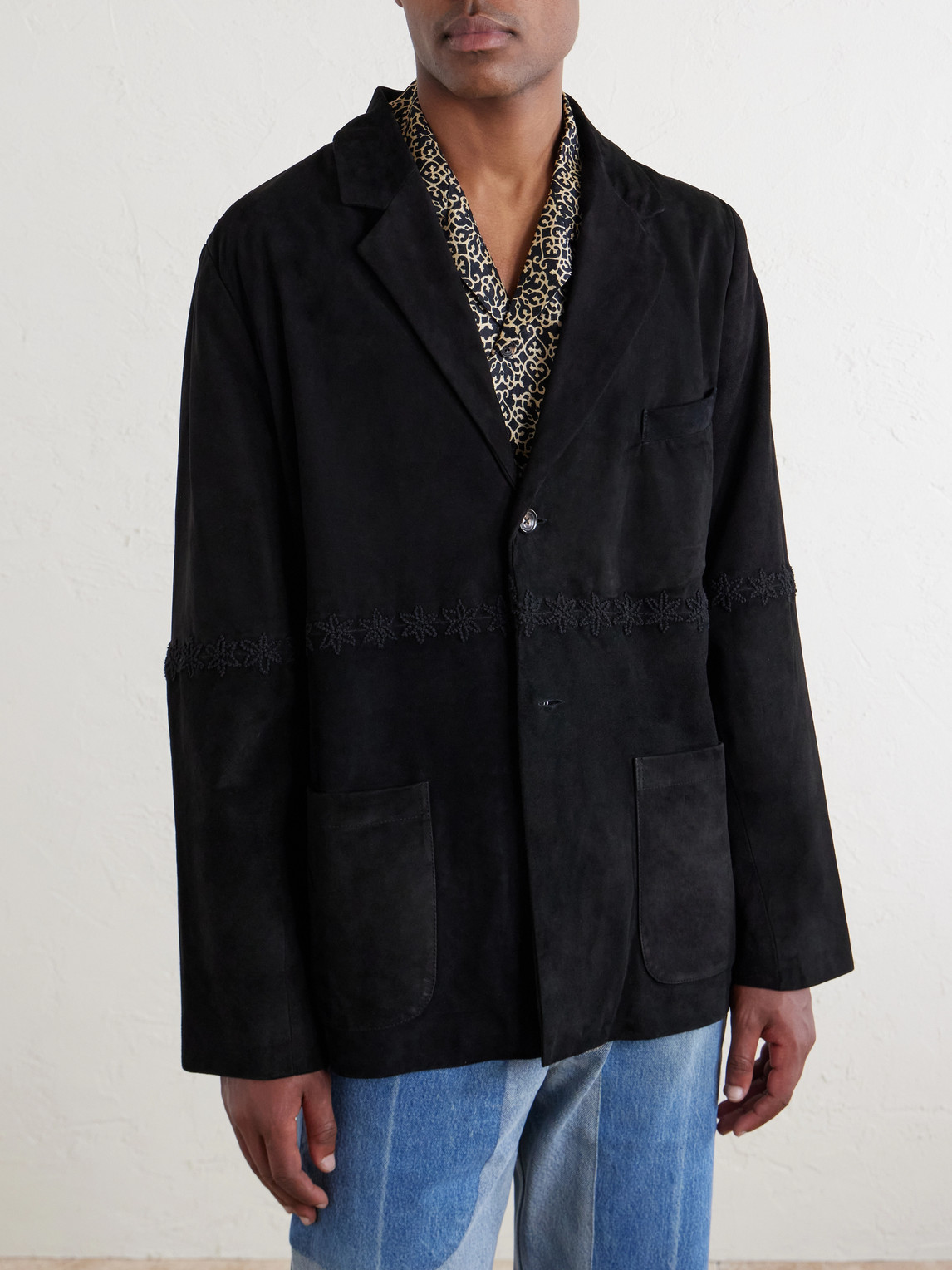 Embroidered Suede Blazer