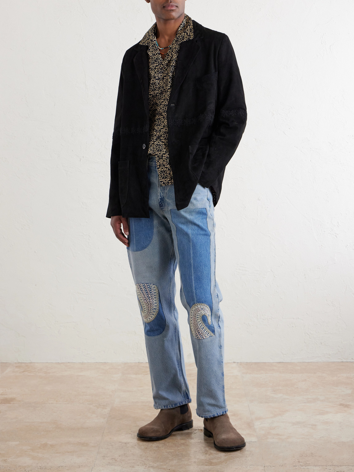 Embroidered Suede Blazer