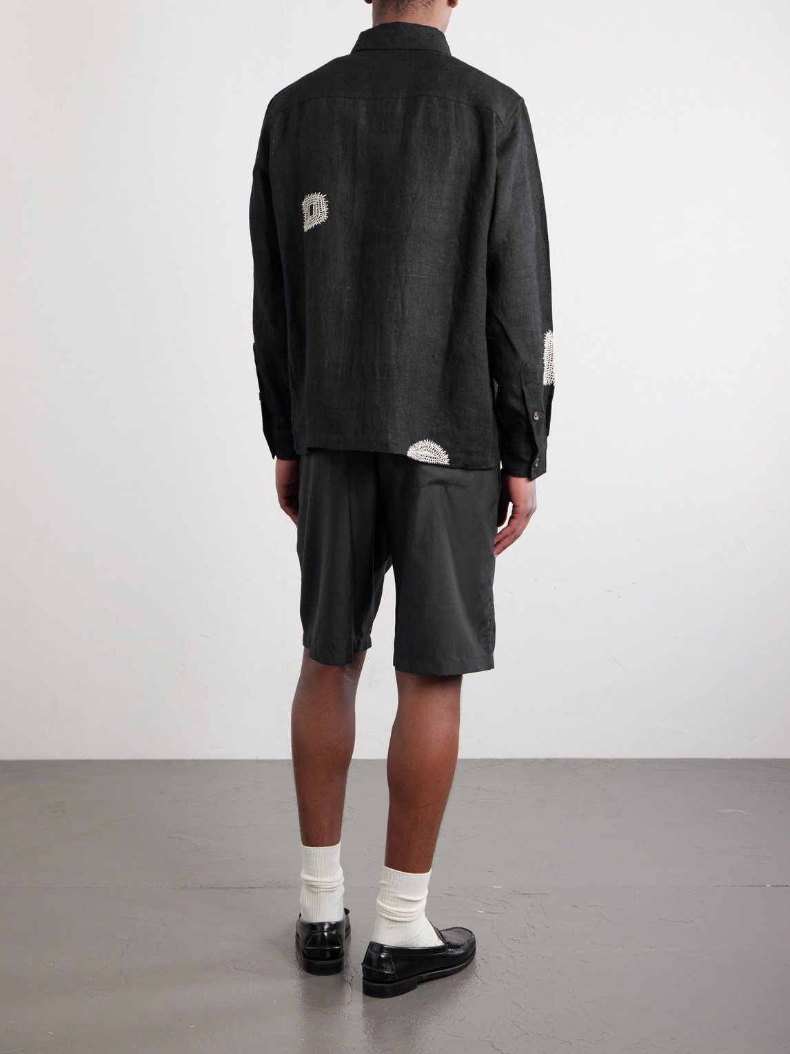  Kartik Research - Repair Embroidered Linen Shirt - Men - Black - S 