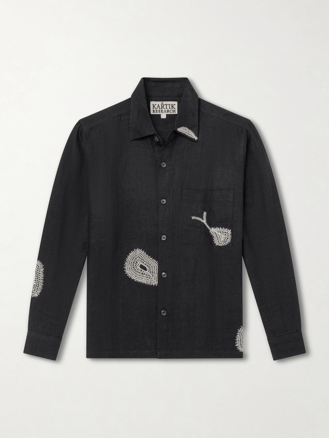 Kartik Research Repair Embroidered Linen Shirt In Black