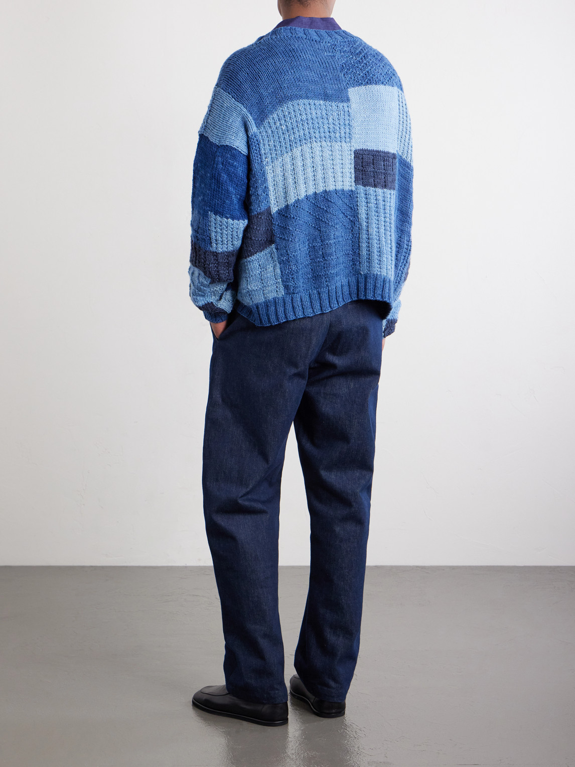  Kartik Research - Patchwork Cable-knit Wool Cardigan - Men - Blue - S 
