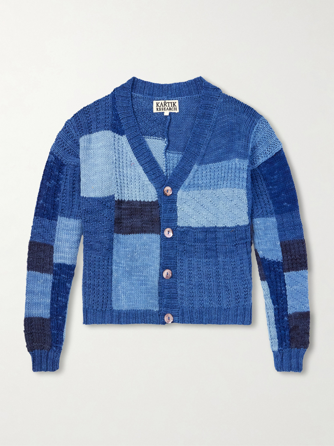 Kartik Research Patchwork Cable-knit Wool Cardigan In Blue