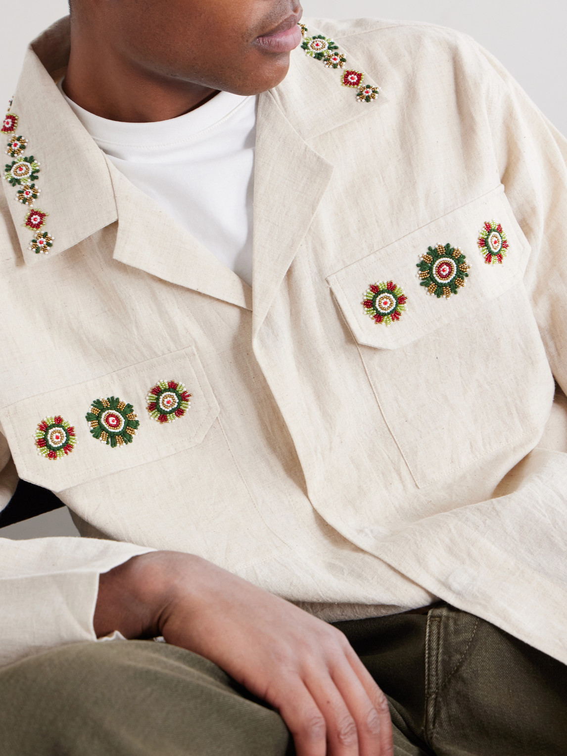 Surya Camp-Collar Embroidered Cotton Shirt