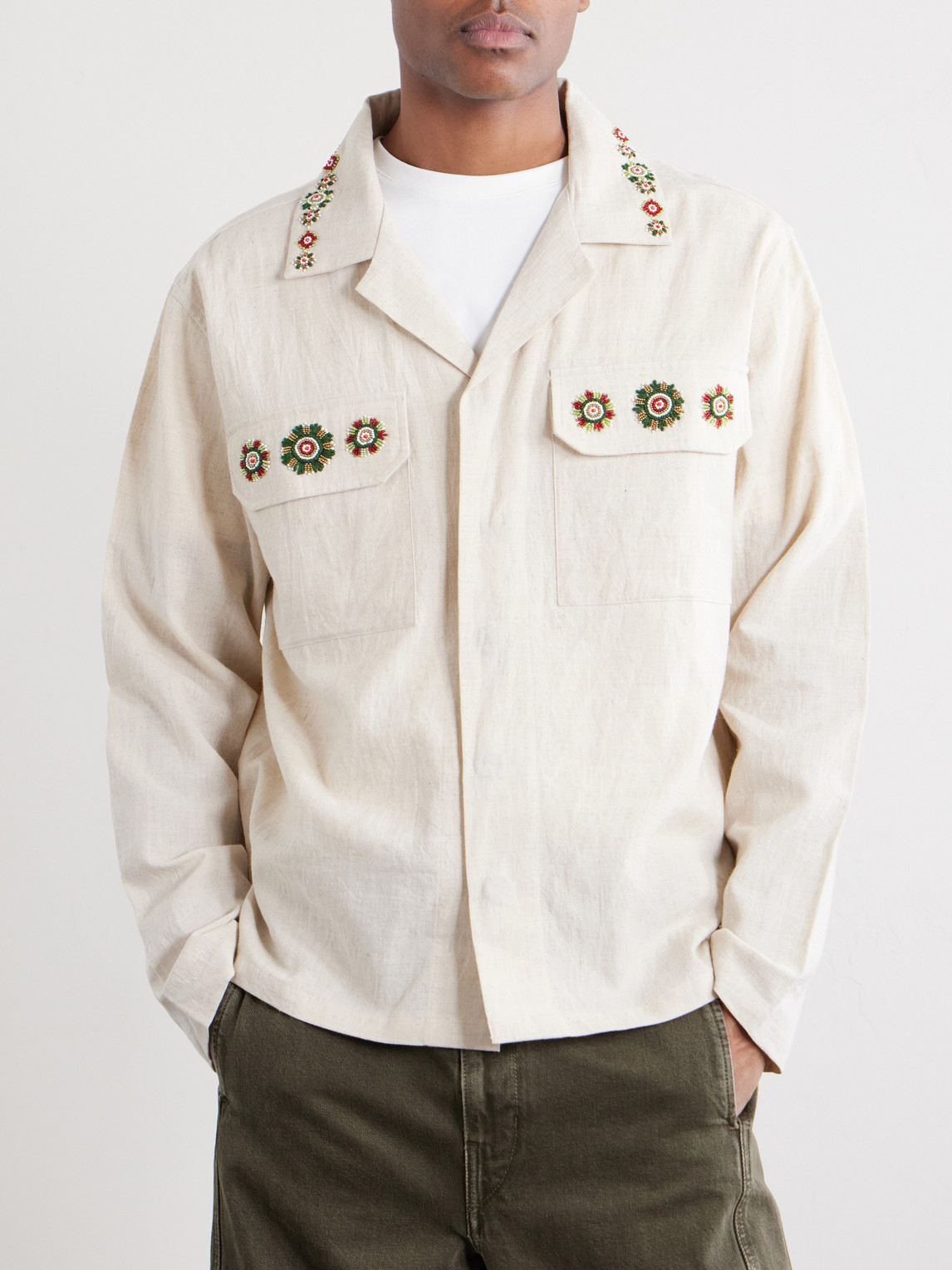 Surya Camp-Collar Embroidered Cotton Shirt