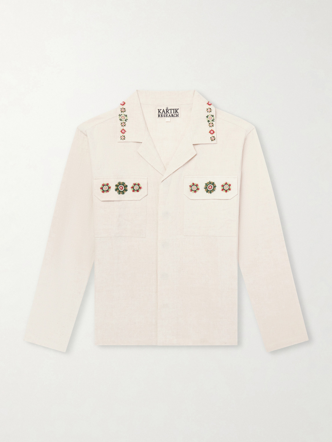 Kartik Research Surya Camp-collar Embroidered Cotton Shirt In Neutral