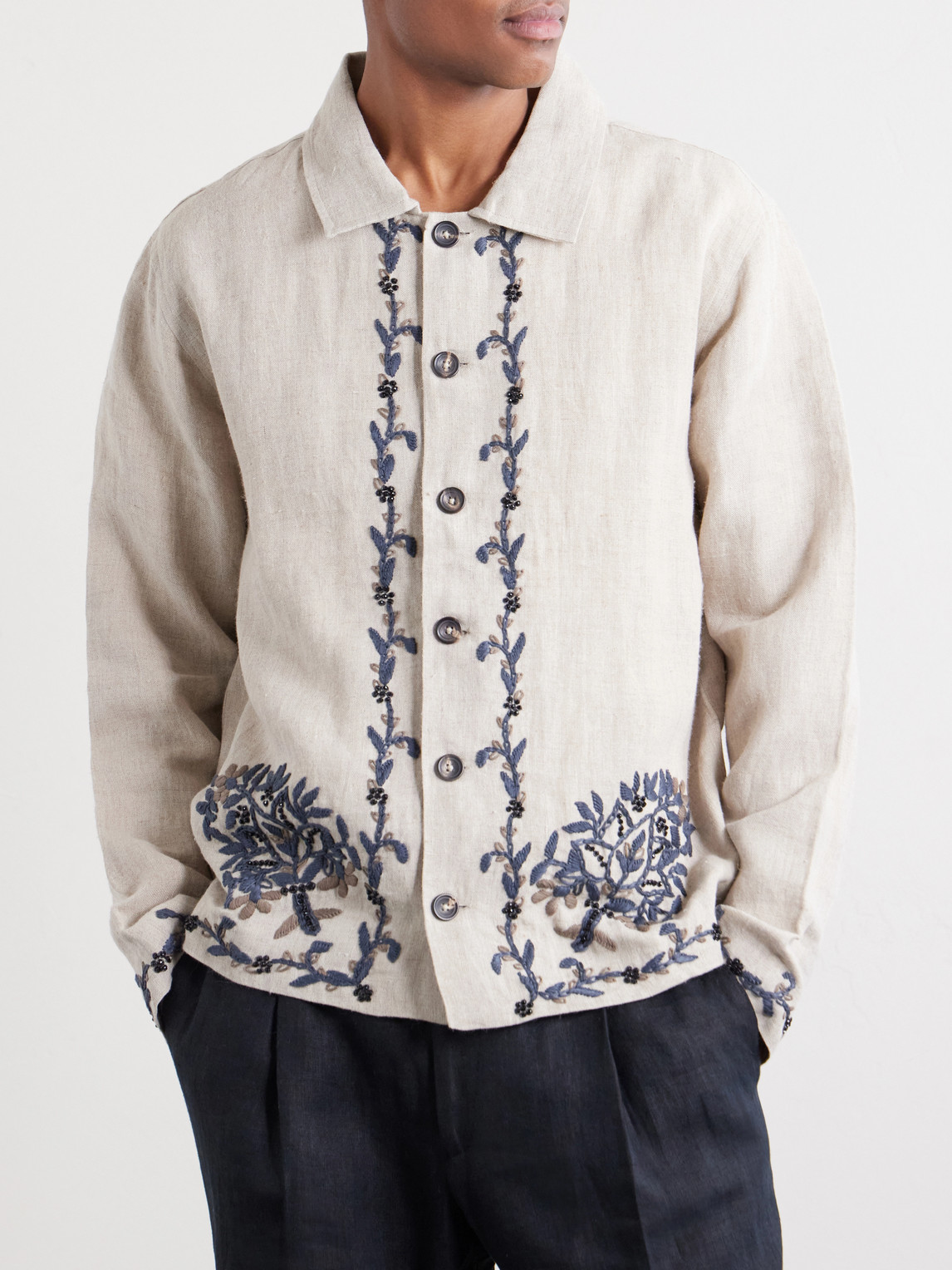  Kartik Research - Bead-embellished Embroidered Linen Jacket - Men - Neutrals - Xxl 