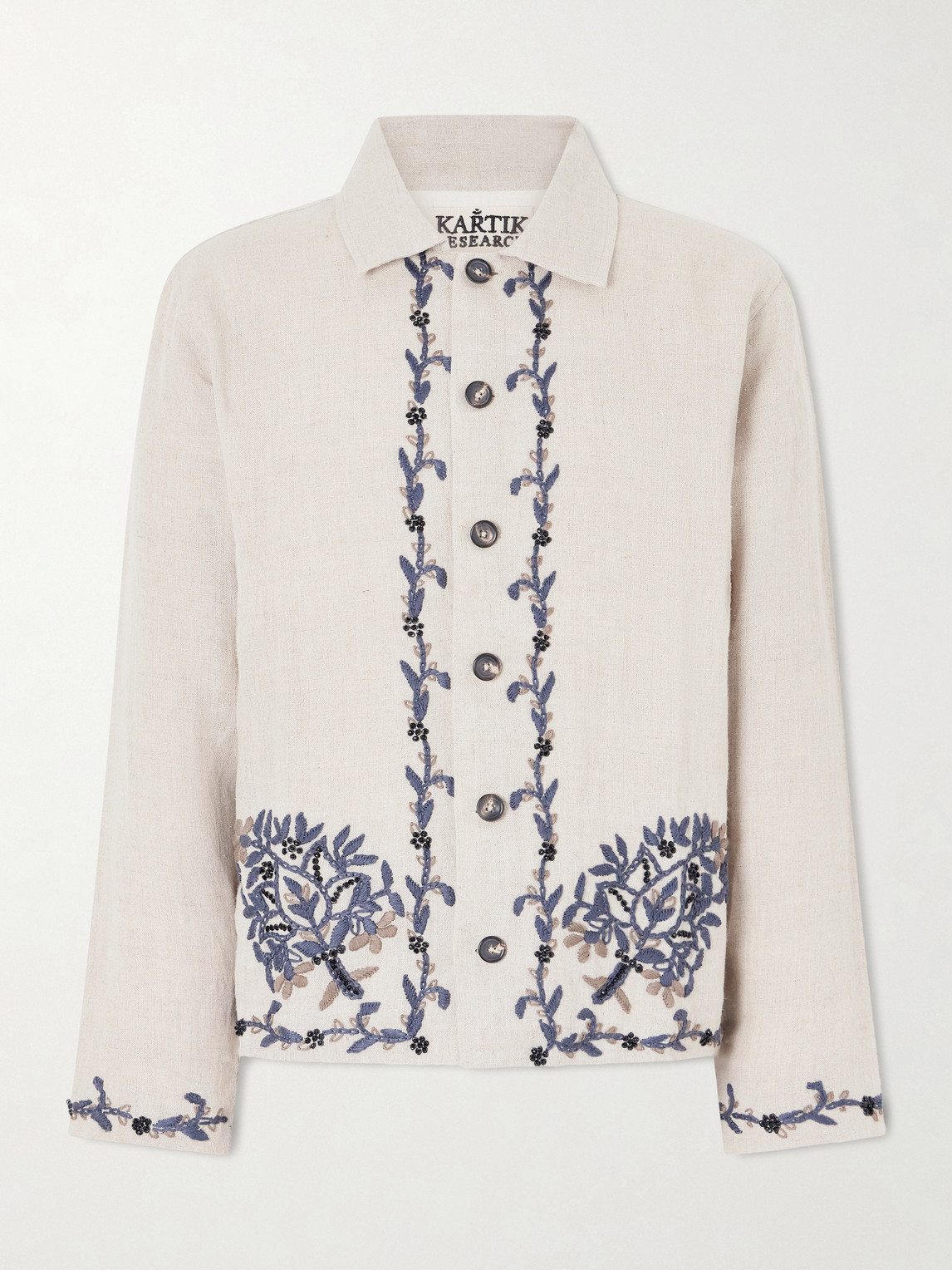 Kartik Research Bead-embellished Embroidered Linen Jacket In Neutral