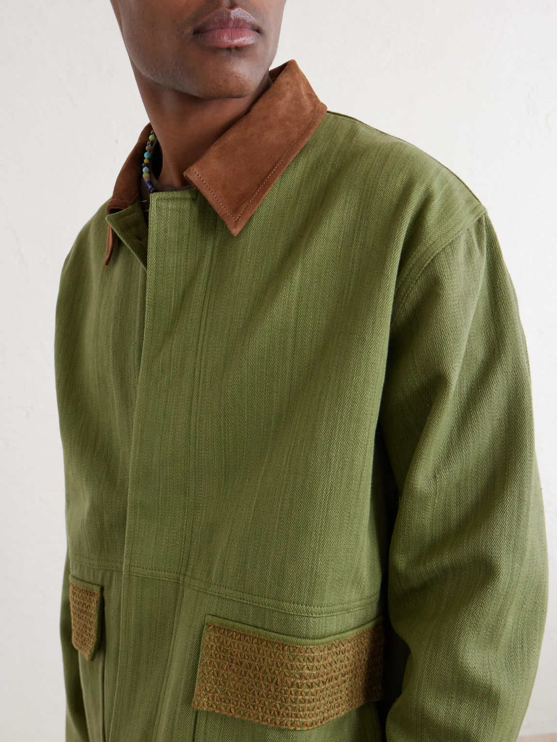Jodhpur Embroidered Suede-Trimmed Cotton Jacket