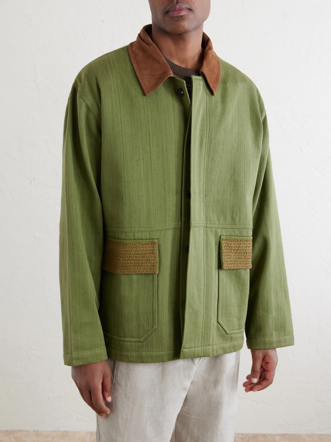 Jodhpur Embroidered Suede-Trimmed Cotton Jacket