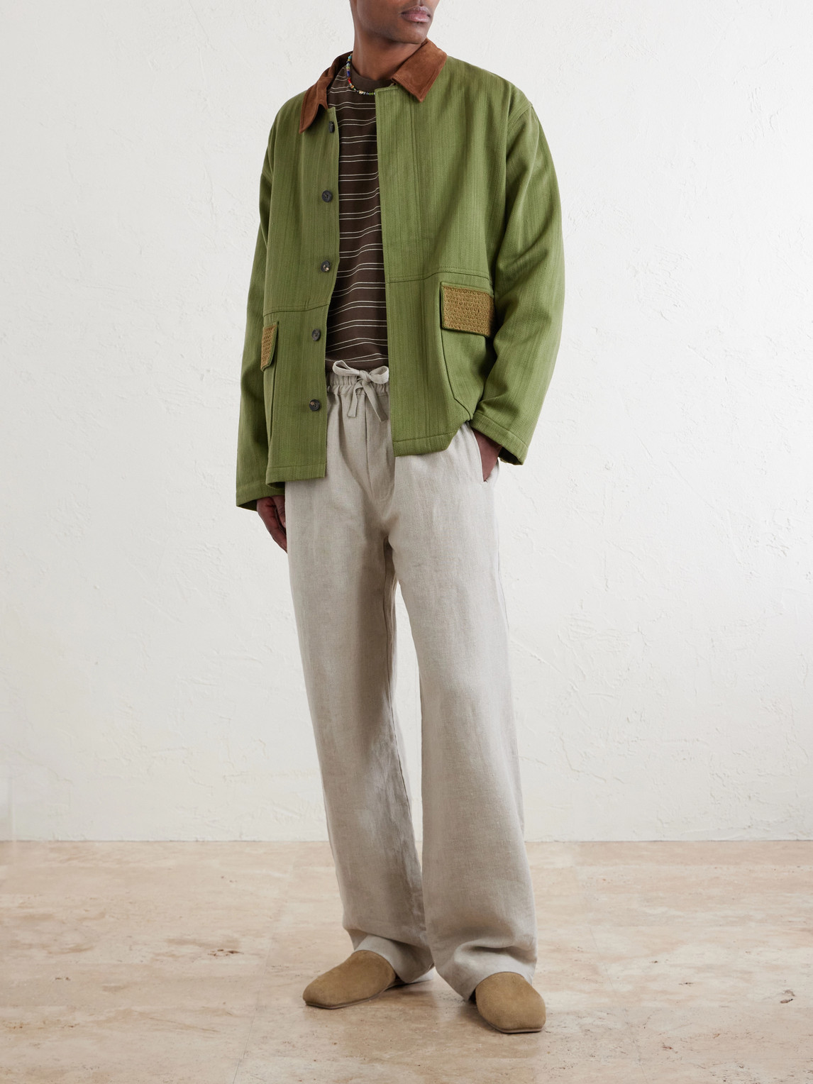 Jodhpur Embroidered Suede-Trimmed Cotton Jacket