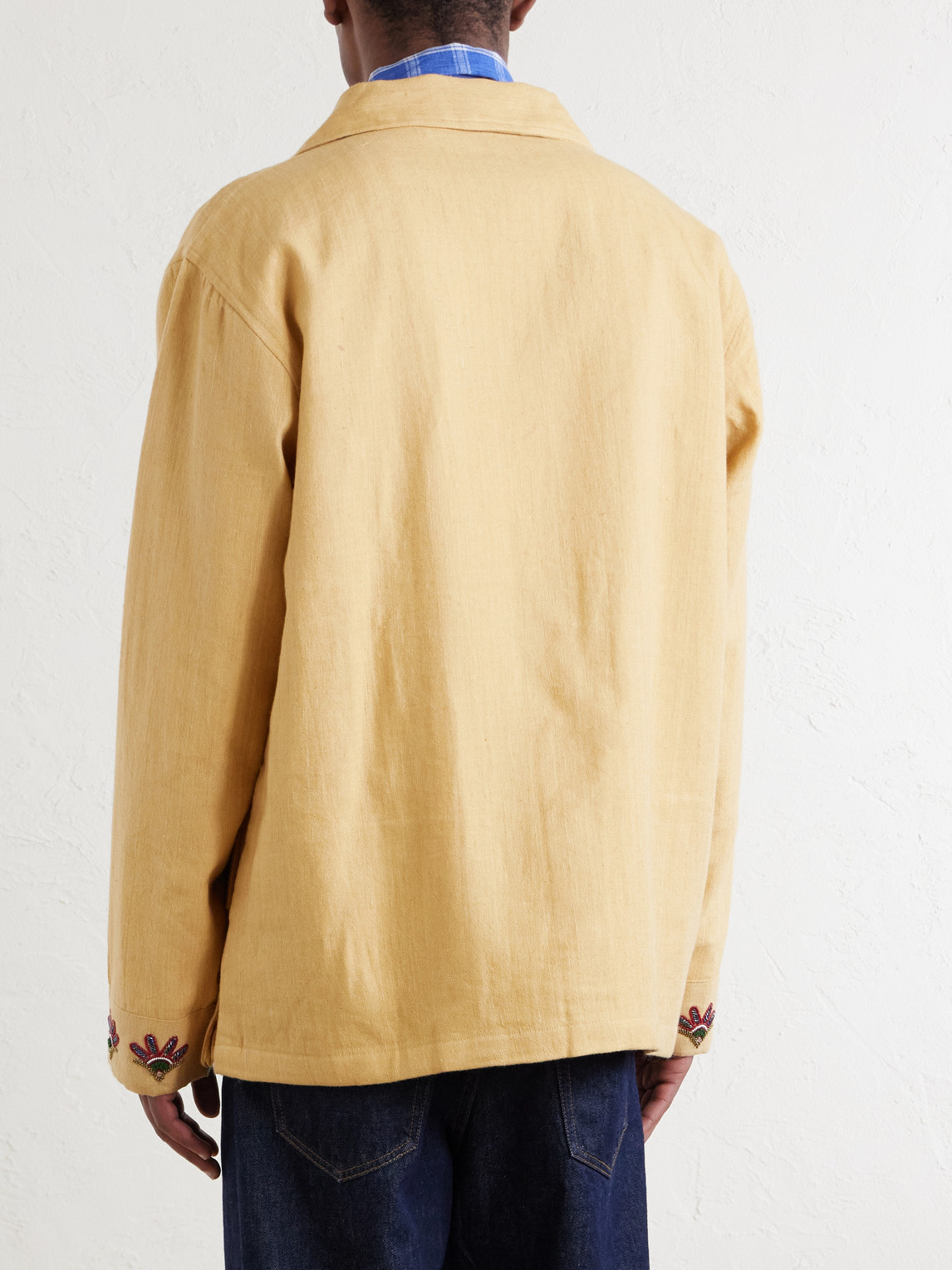  Kartik Research - Jaisalmer Embroidered Linen Jacket - Men - Yellow - S 