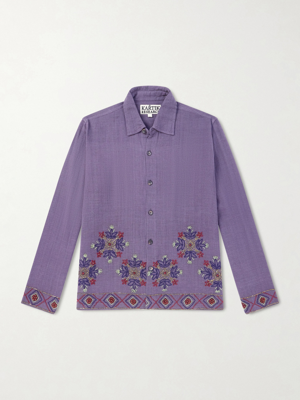 Kartik Research Bead-embellished Embroidered Cotton Shirt In Purple