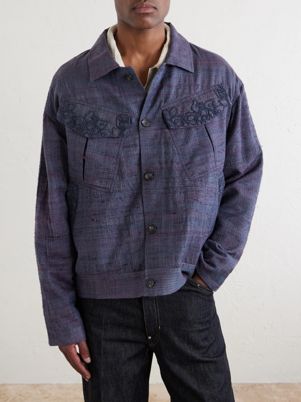  Kartik Research - Gul Embroidered Wool And Silk-blend Jacket - Men - Purple - M 