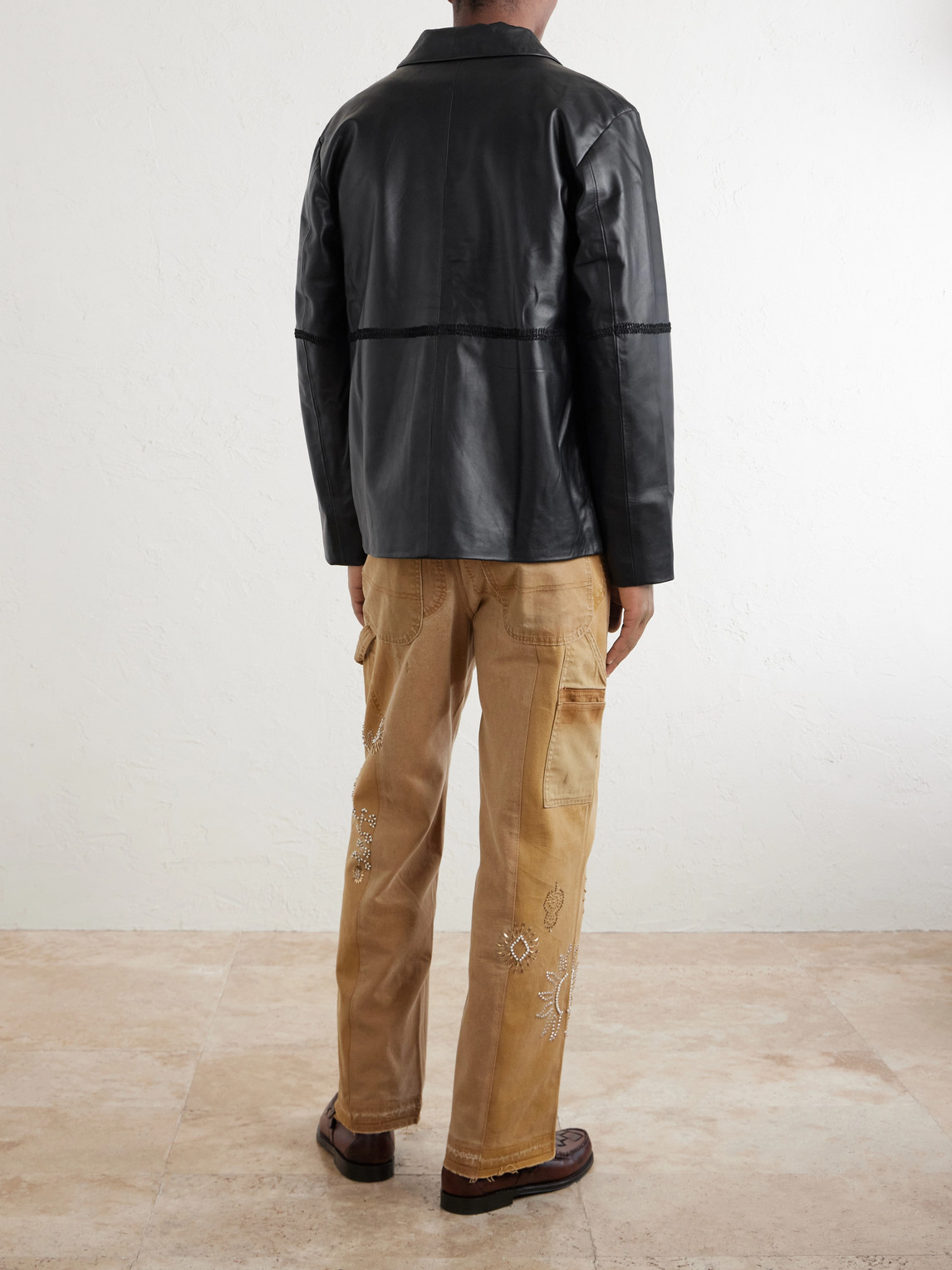  Kartik Research - Embroidered Leather Jacket - Men - Black - S 