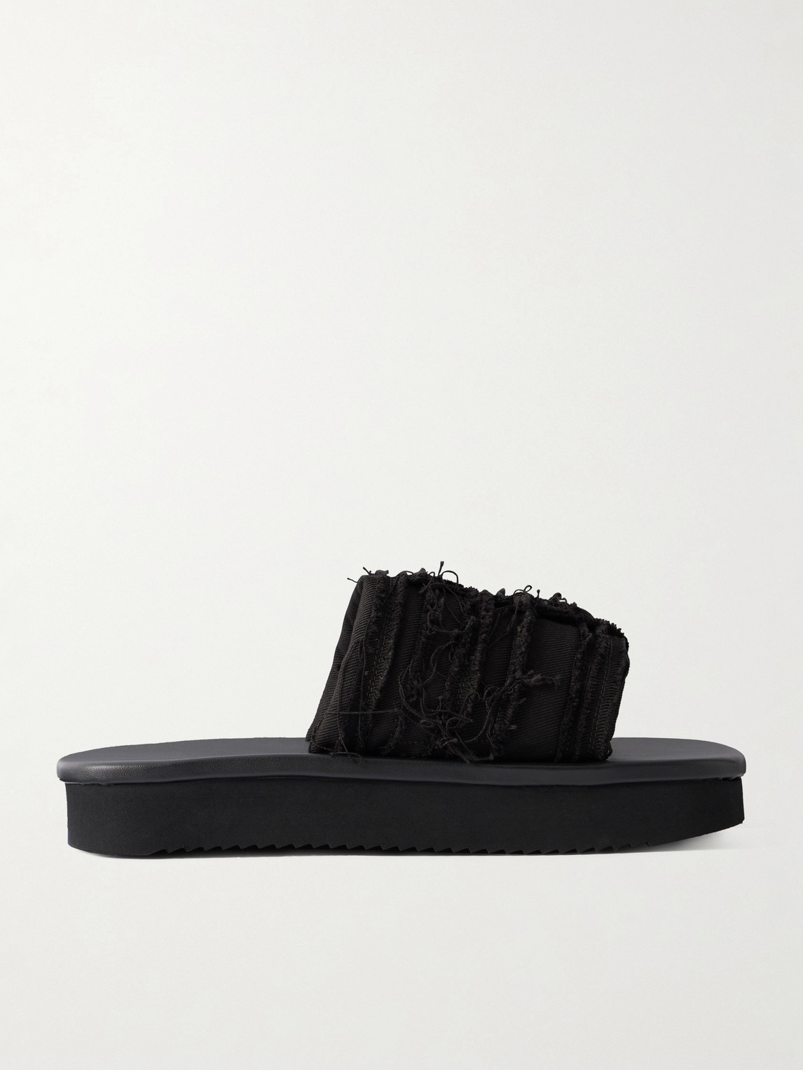 Rick Owens Drkshdw Frayed Denim Slides In Black