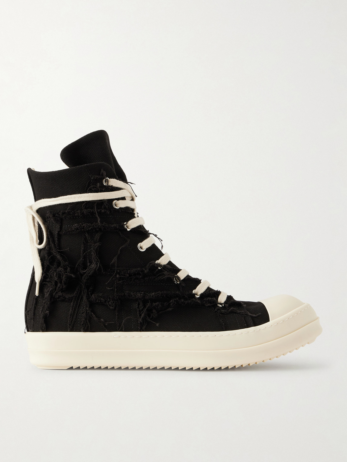 DRKSHDW by Rick Owens Frayed Denim High-Top Sneakers EU 44