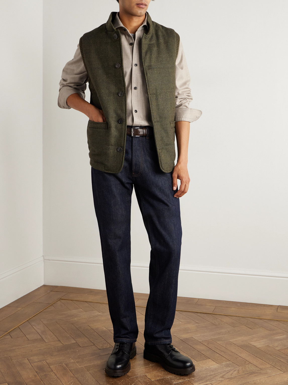 Purdey Cutaway-collar Wool And Cashmere-blend Shirt In Neutral